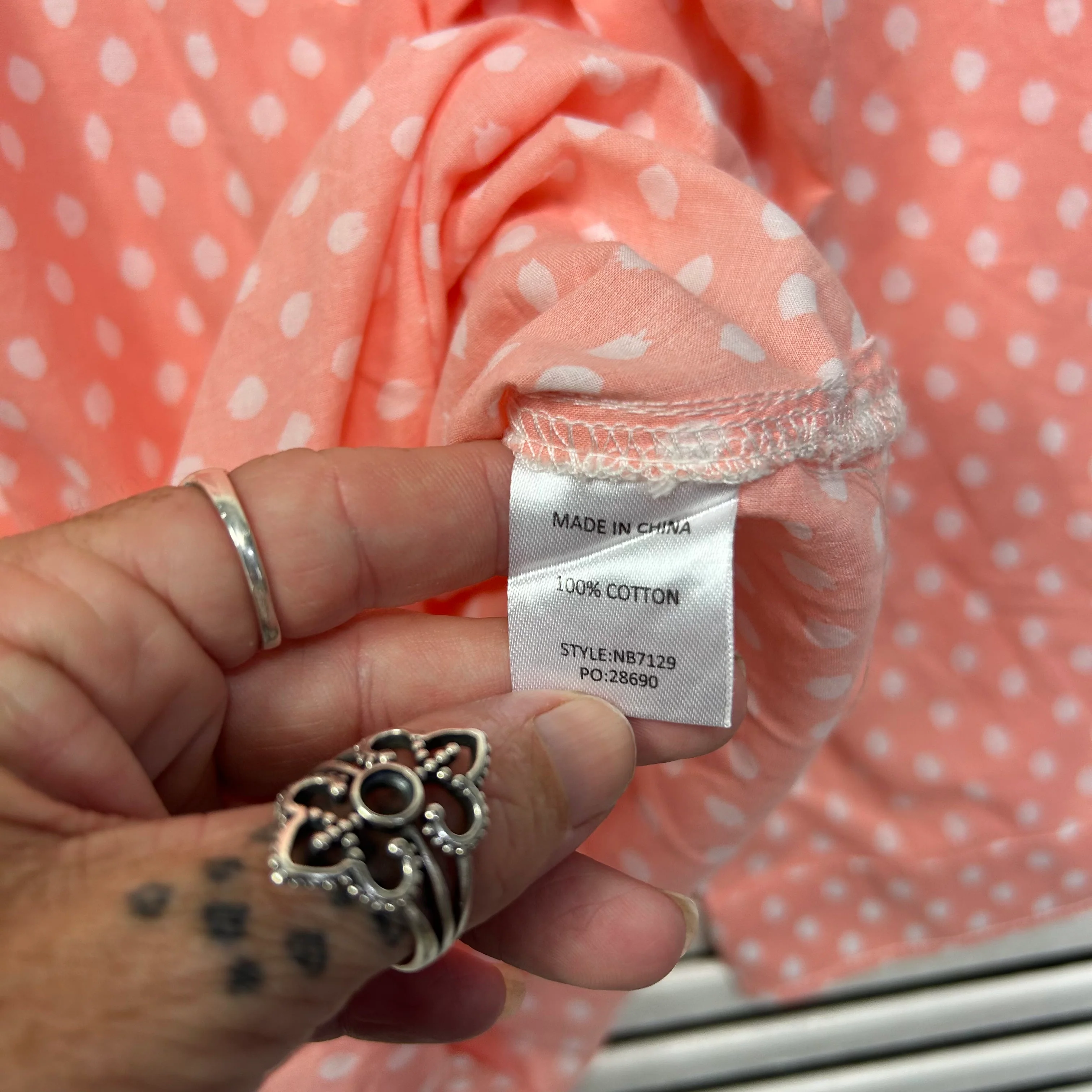 Noni B Top Size 14 Peach Polka Dots Button Up 100% Cotton - Image 5