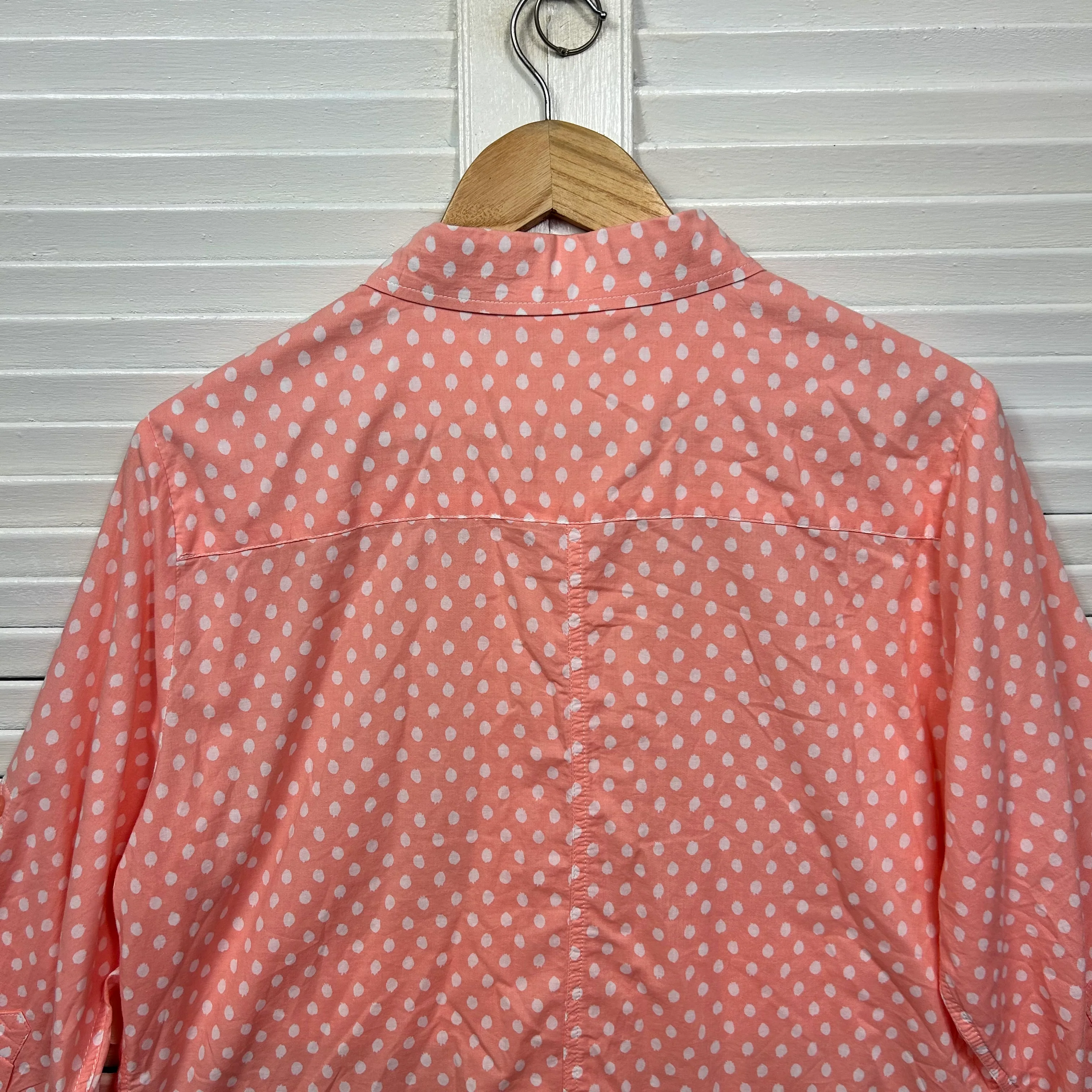 Noni B Top Size 14 Peach Polka Dots Button Up 100% Cotton - Image 6