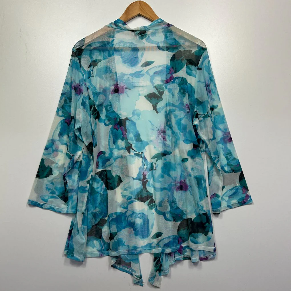 Noni B Blue Floral Sheer Open Front Top - Size XL - Image 2