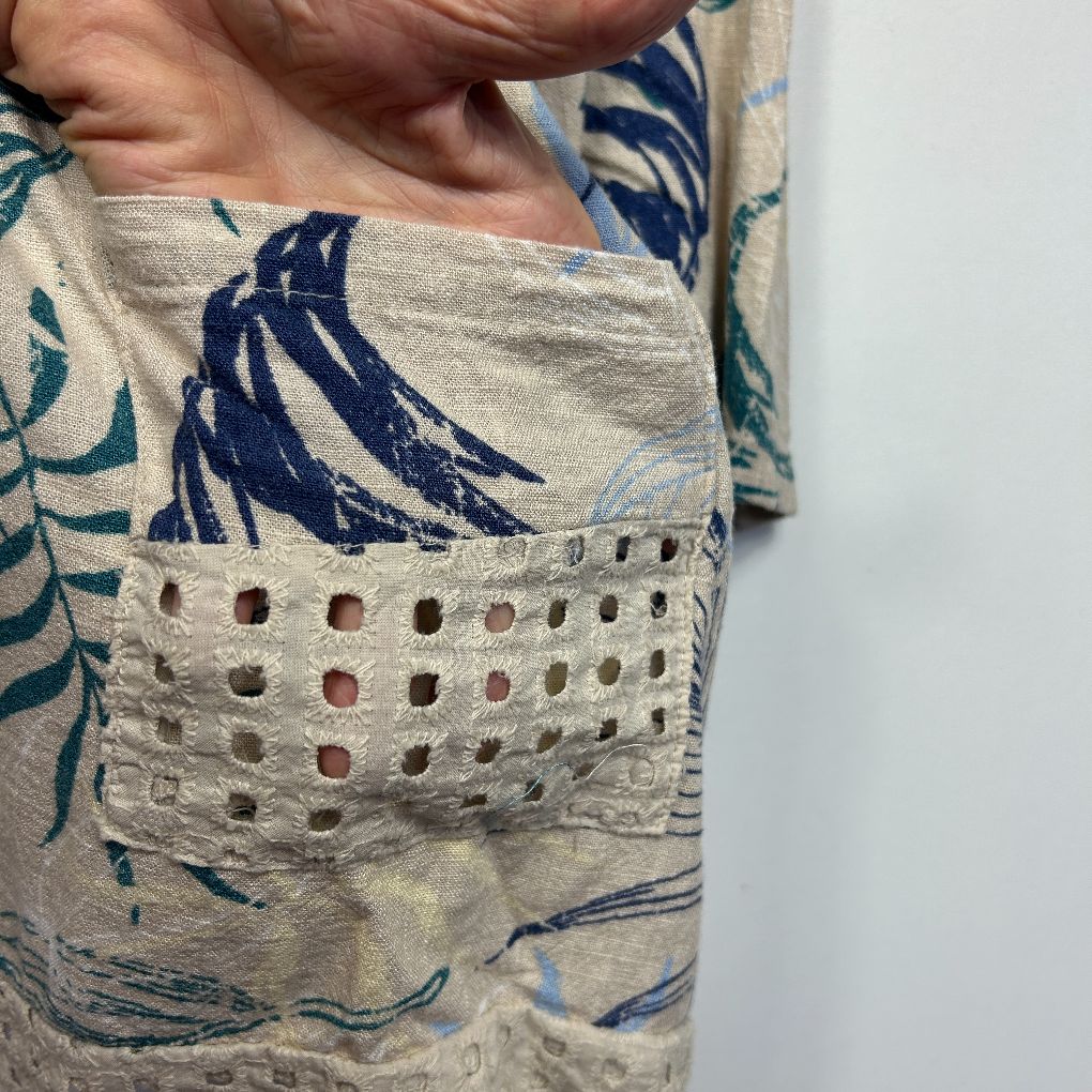 Noni B Natural Leaf Print Linen Top - Size 18 - Image 3