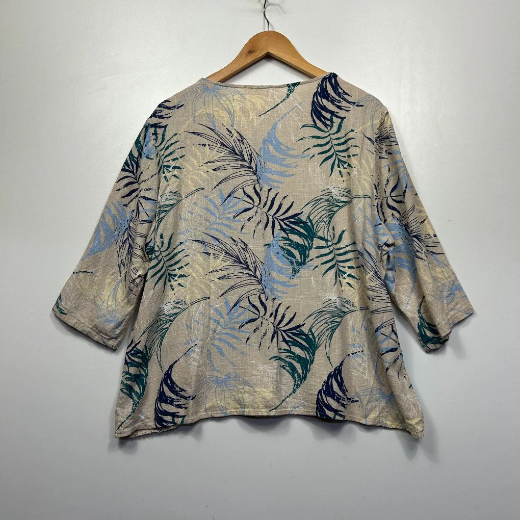 Noni B Natural Leaf Print Linen Top - Size 18 - Image 5