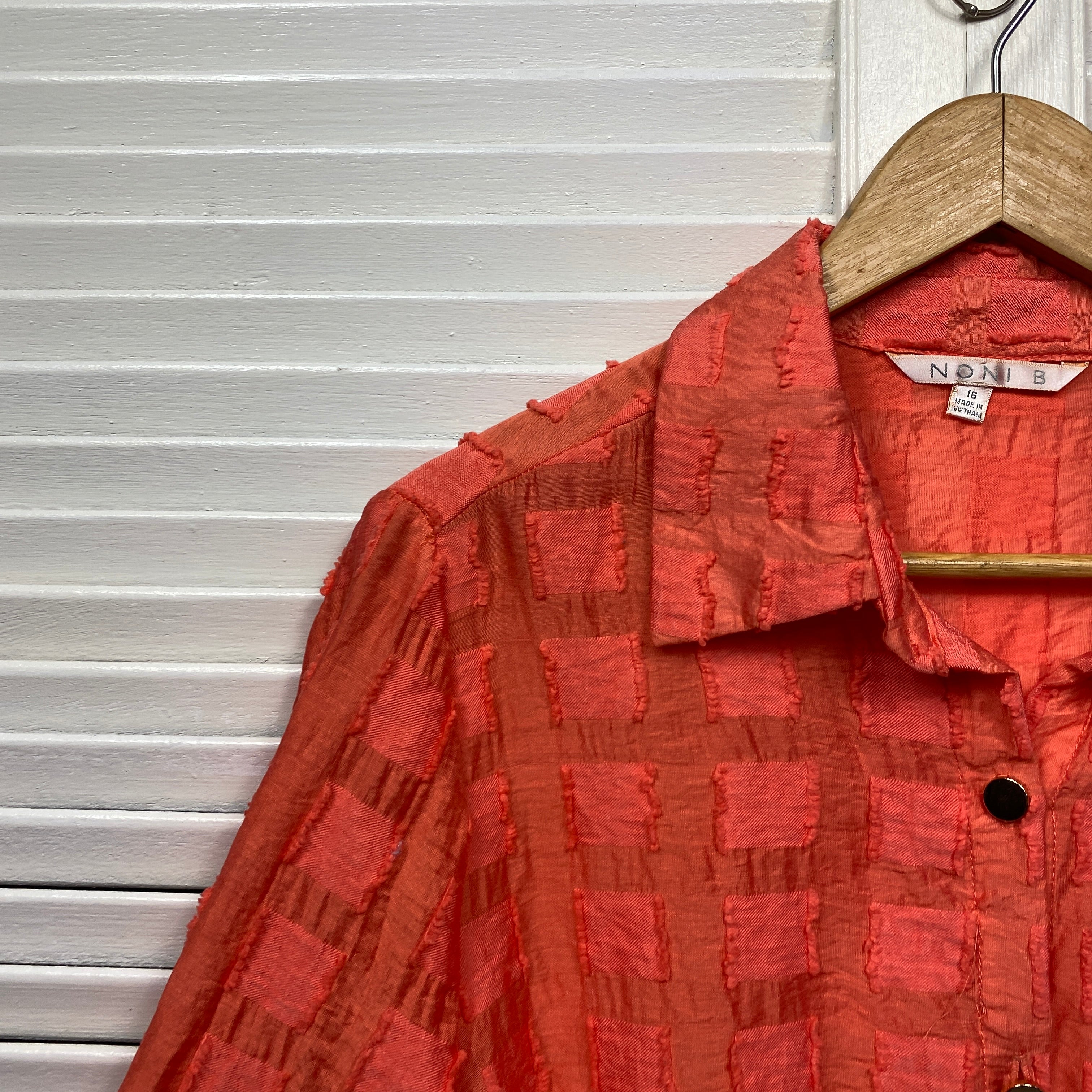 Noni B Top Size 16 Orange Sheer Long Sleeve Button Up - Image 3