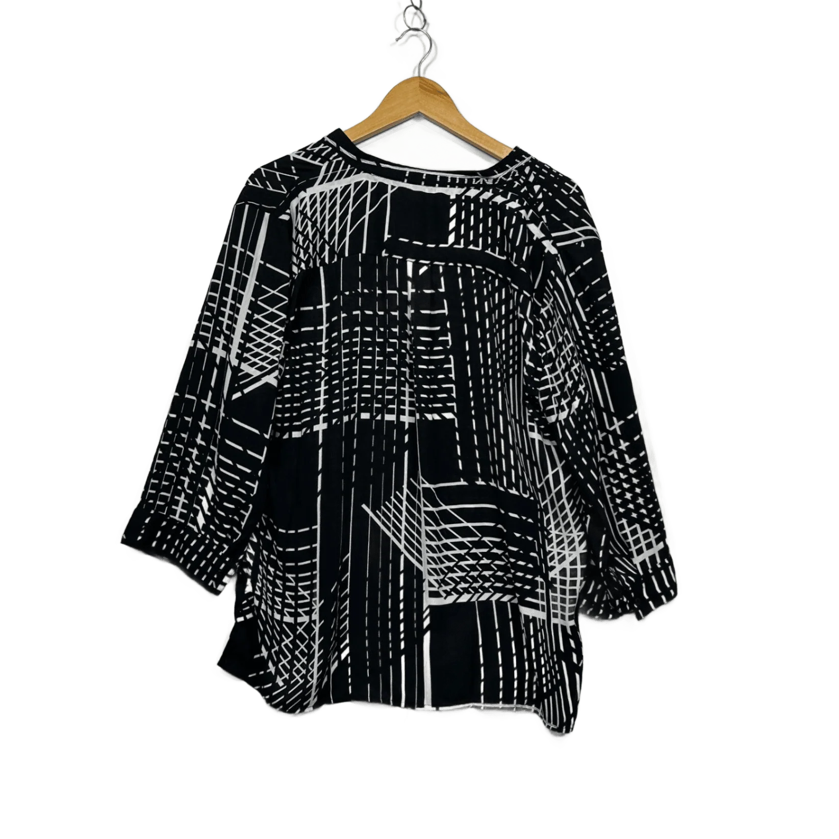 Noni B Womens Black White Long Sleeve Collared Button-Up Top Size 16 - Image 2