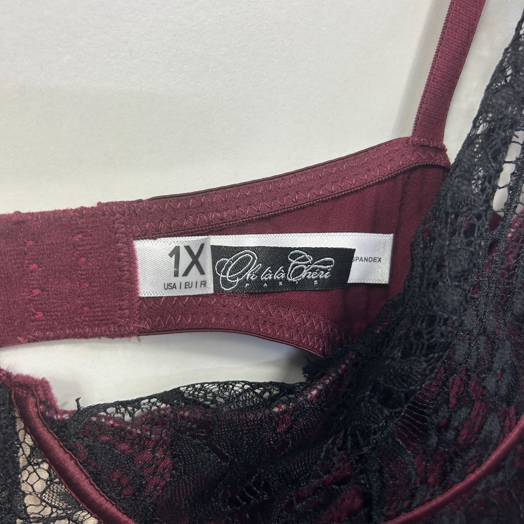 Oh La La Cheri Burgundy Lingerie Bodysuit - Size 1X - Image 2