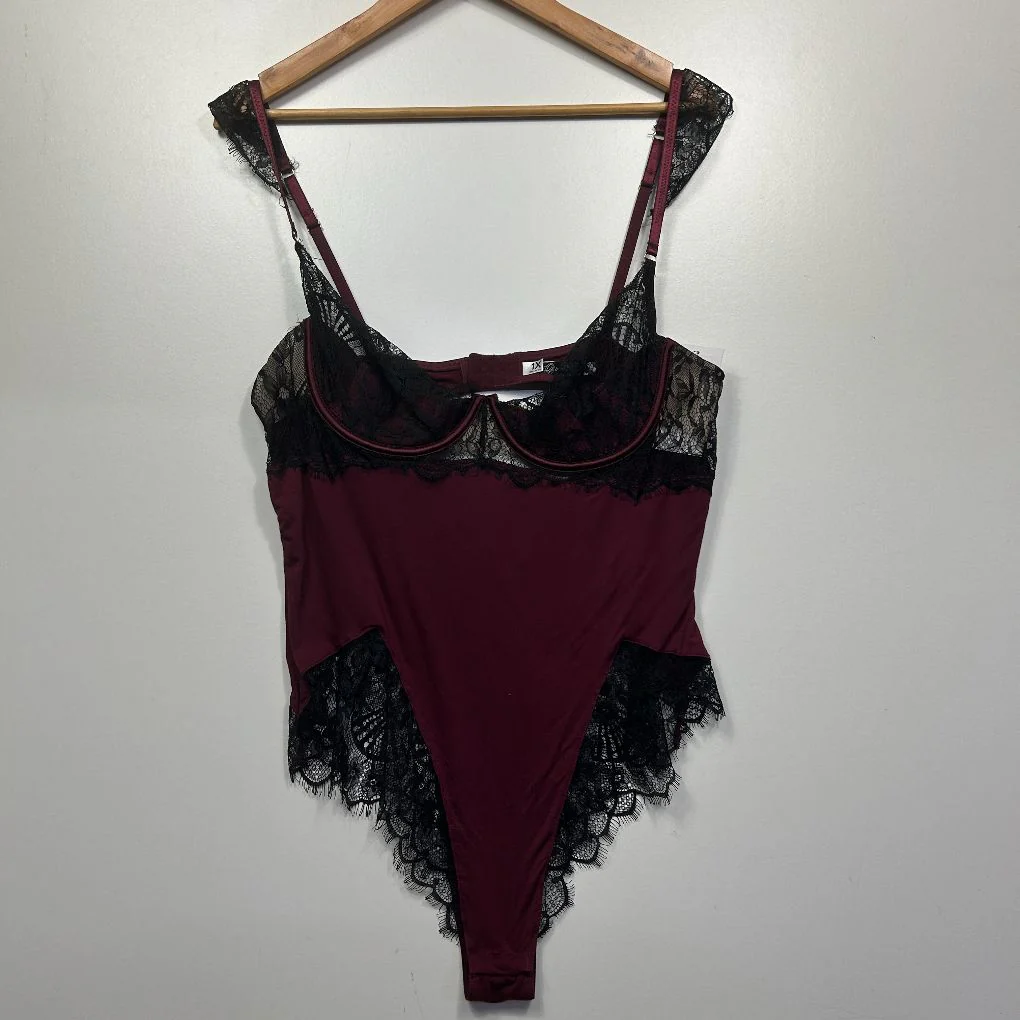 Oh La La Cheri Burgundy Lingerie Bodysuit - Size 1X - Image 4