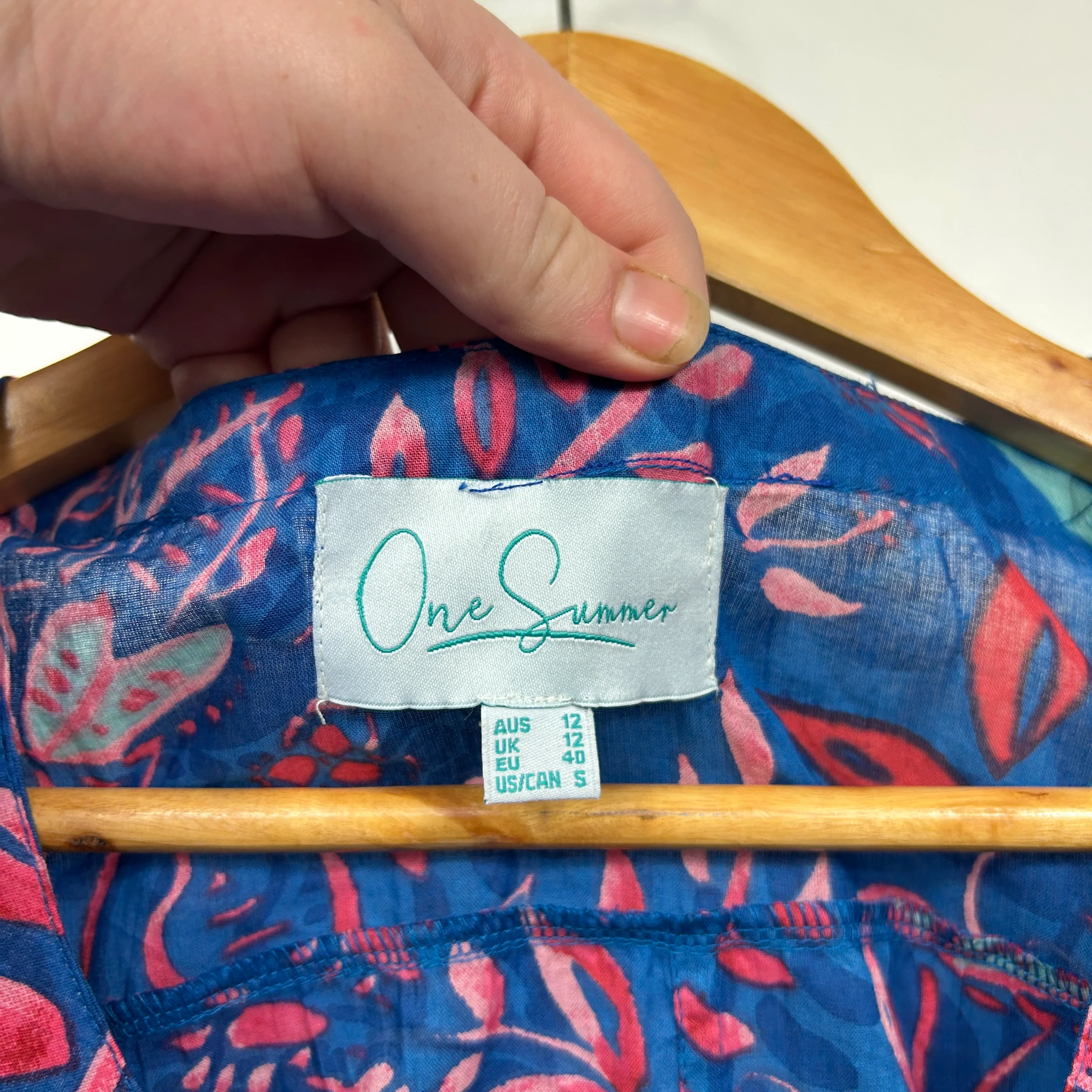 One Summer Navy Blue Tropical Floral Top - Size 12 - Image 2