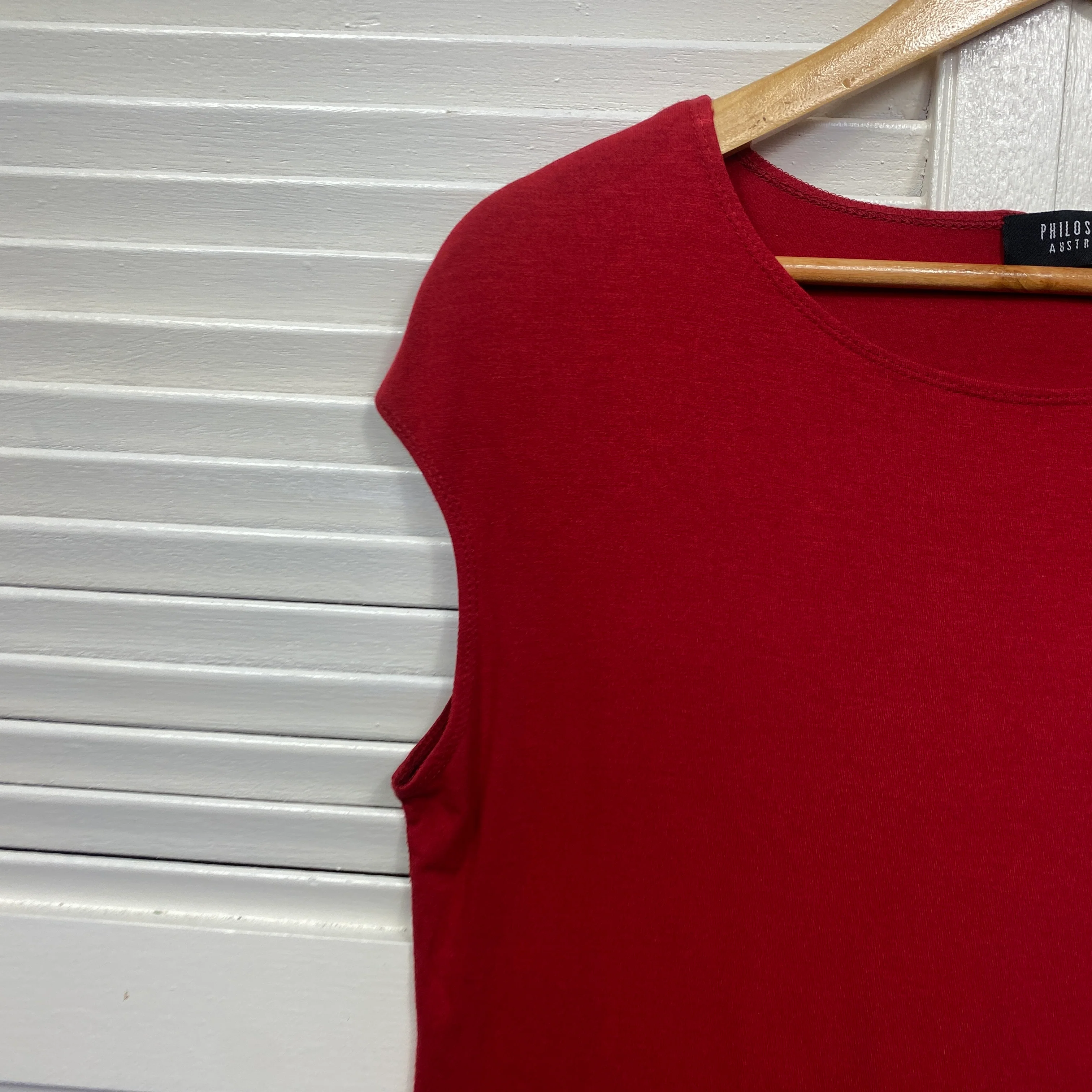 Philosophy Top Size 14 Short Sleeve Red Rayon - Image 3