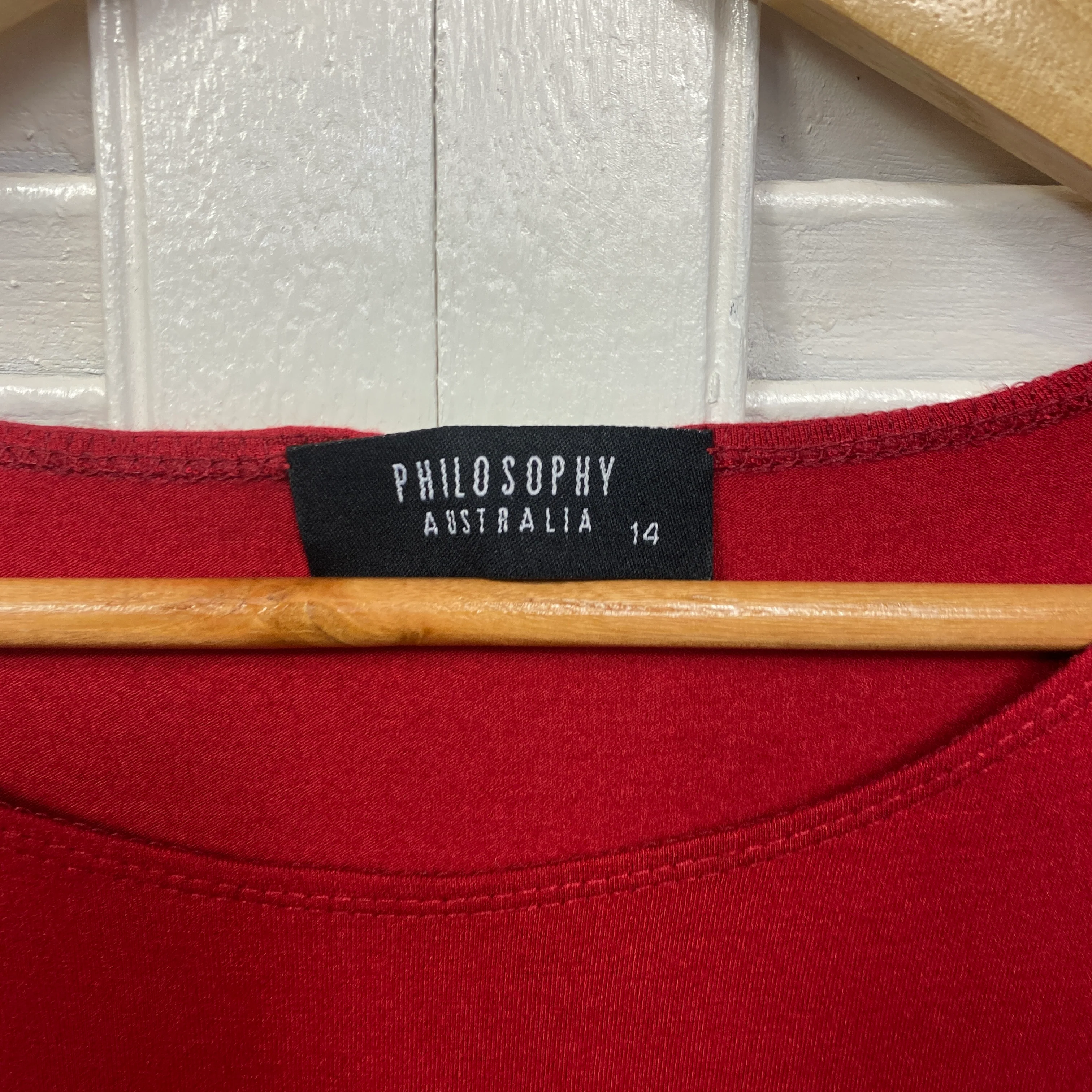 Philosophy Top Size 14 Short Sleeve Red Rayon - Image 4