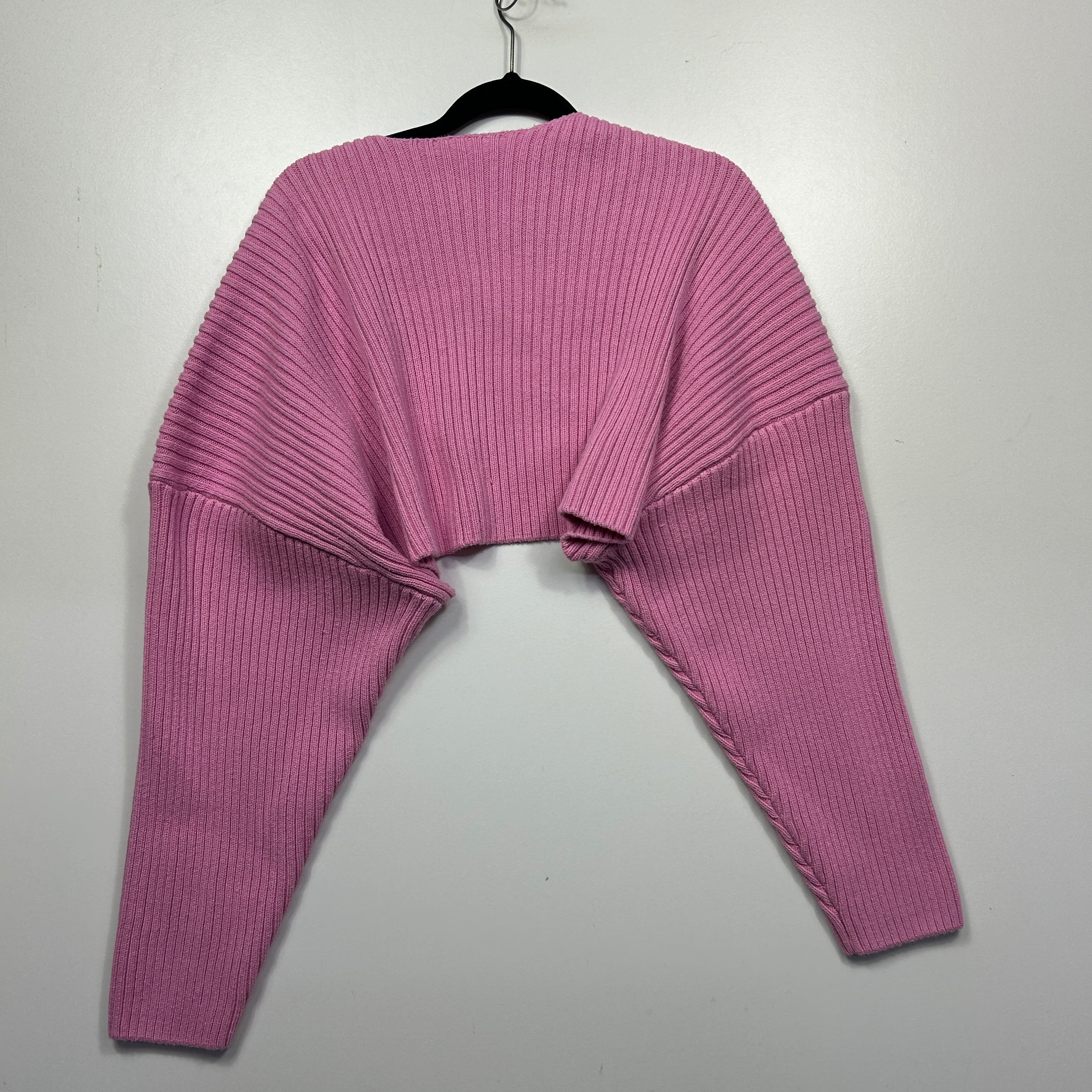 Pink Ribbed Cropped Long Sleeve Shrug - Size 16 - Image 2