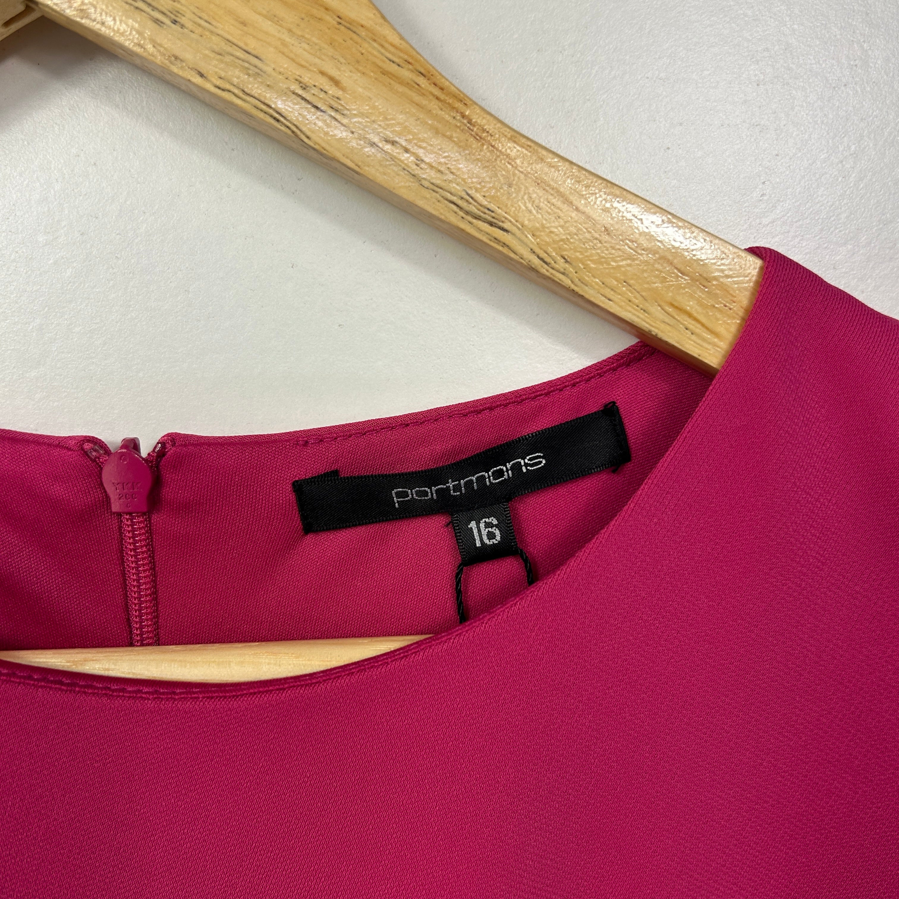 Portmans Berry Sorbet Pink Asymmetric Draped Dress - Size 16 - Image 3