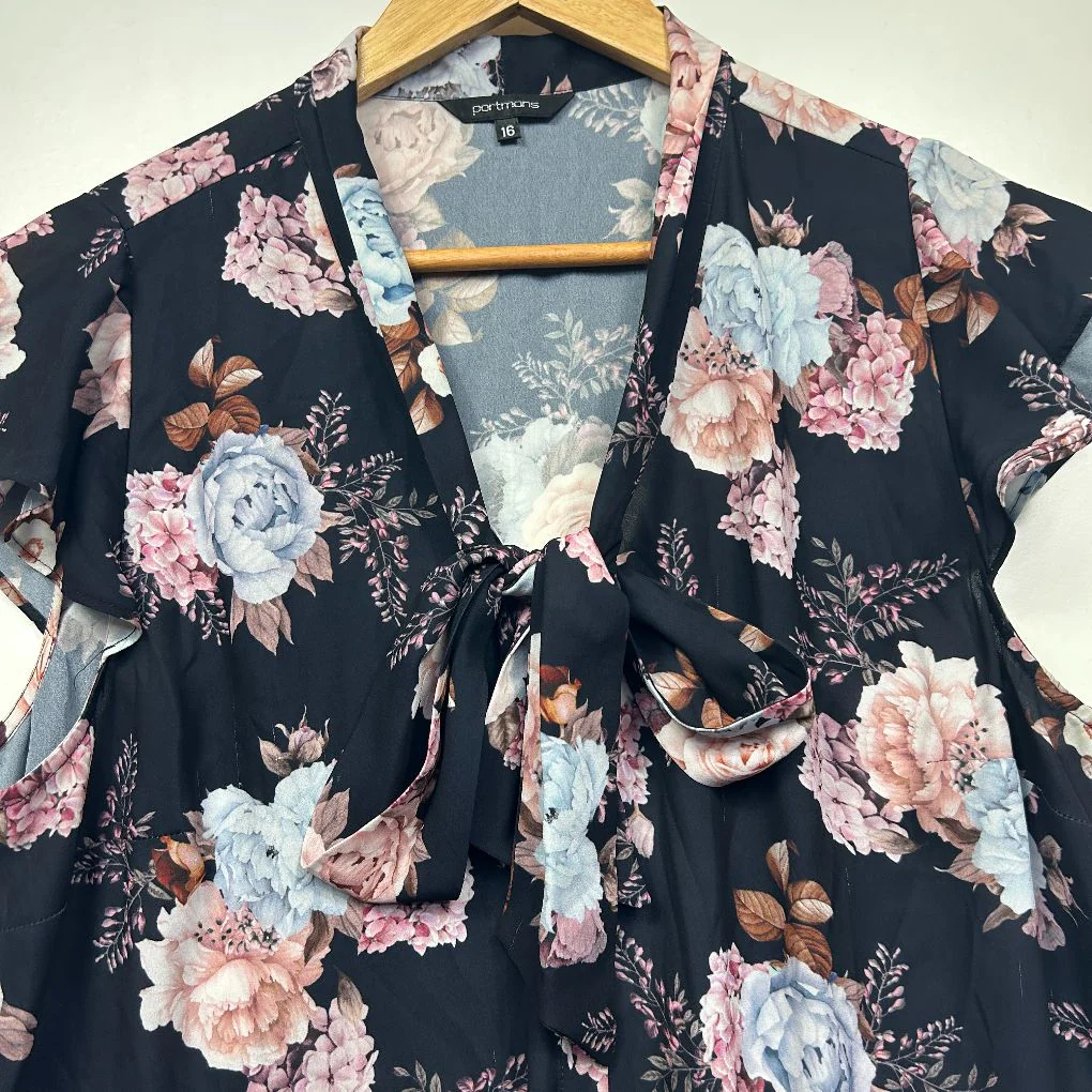 Portmans Black Floral Sleeveless Blouse - Size 16 - Image 3