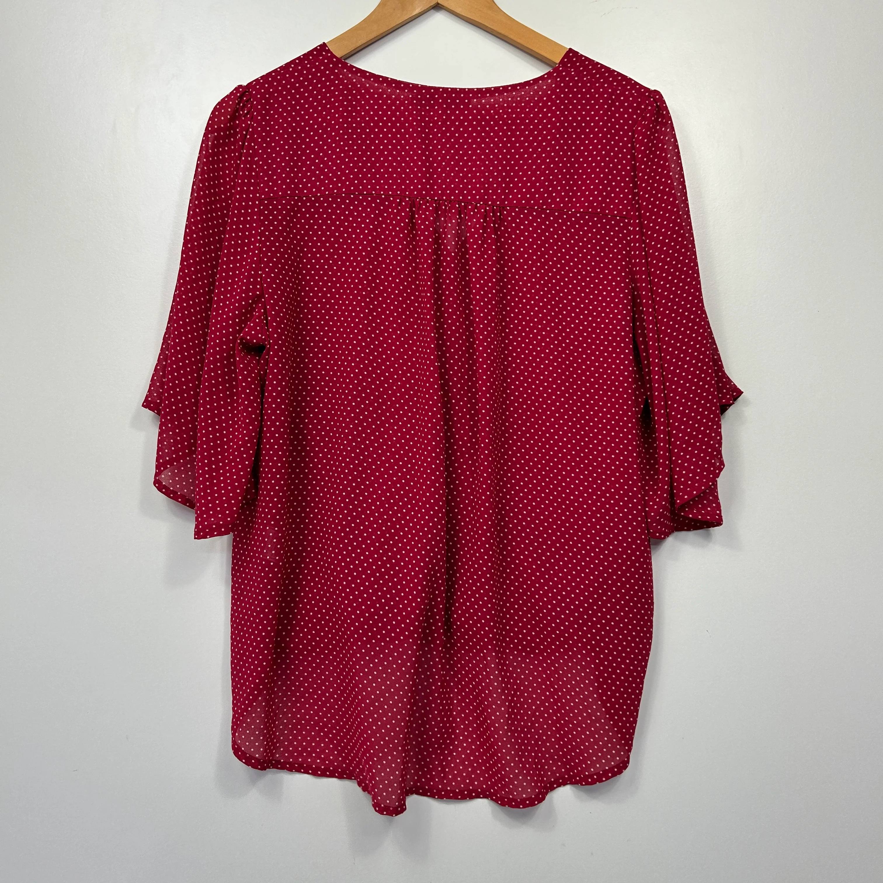 Portmans Burgundy Polka Dot Ruffle Sleeve Top - Size 14 - Image 5