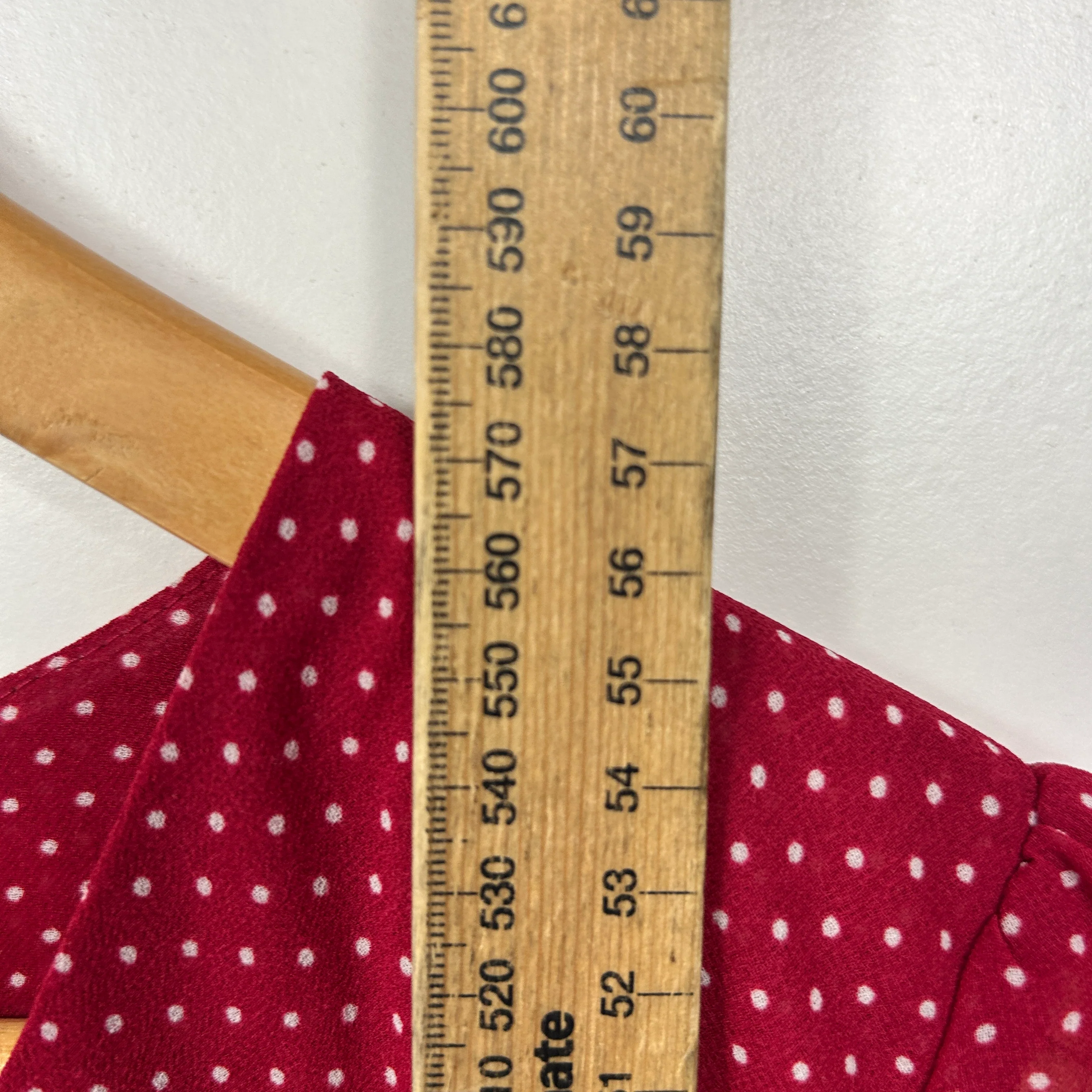 Portmans Burgundy Polka Dot Ruffle Sleeve Top - Size 14 - Image 7
