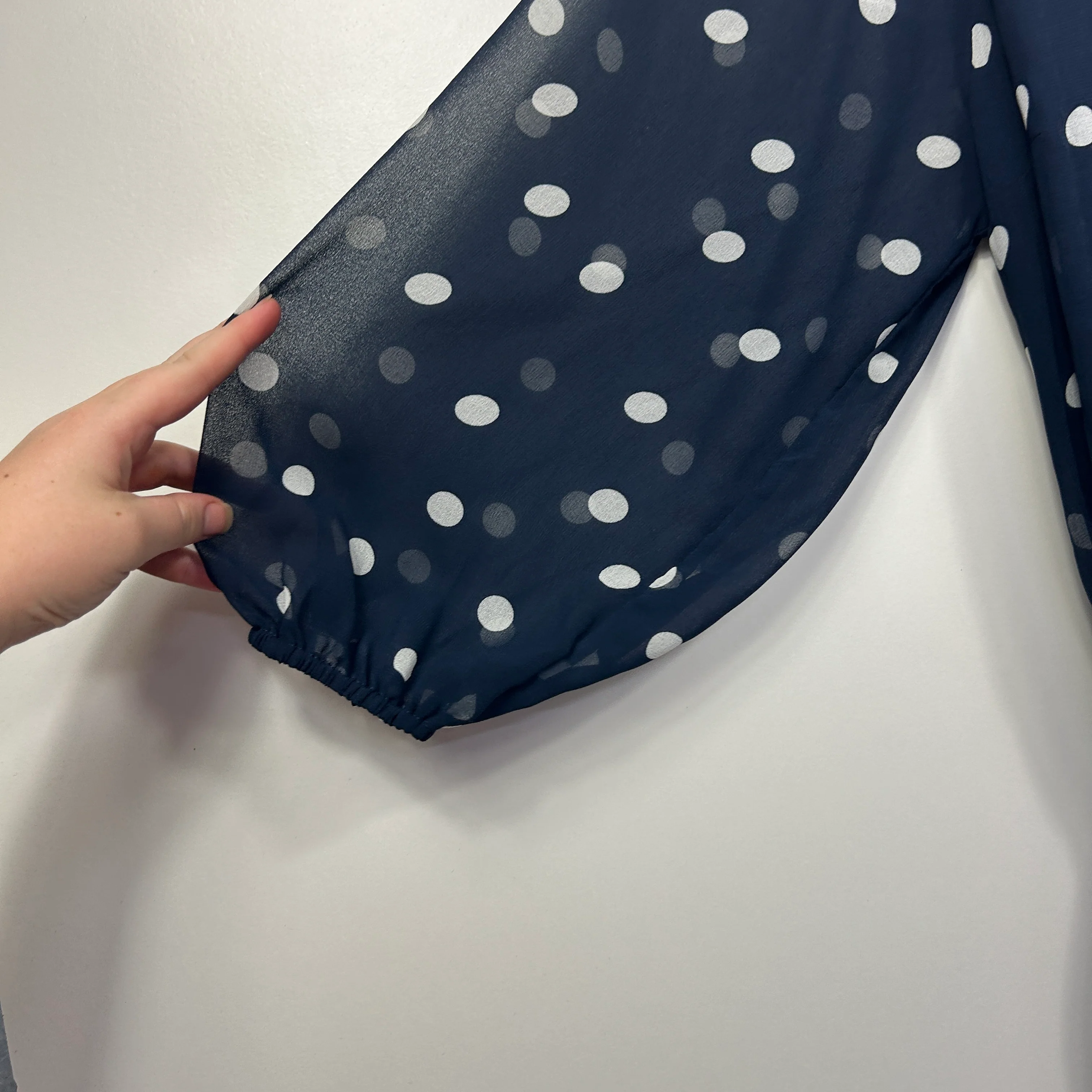 Portmans Navy Polka Dot Wrap Dress with 3/4 Sleeves - Size 12 - Image 4