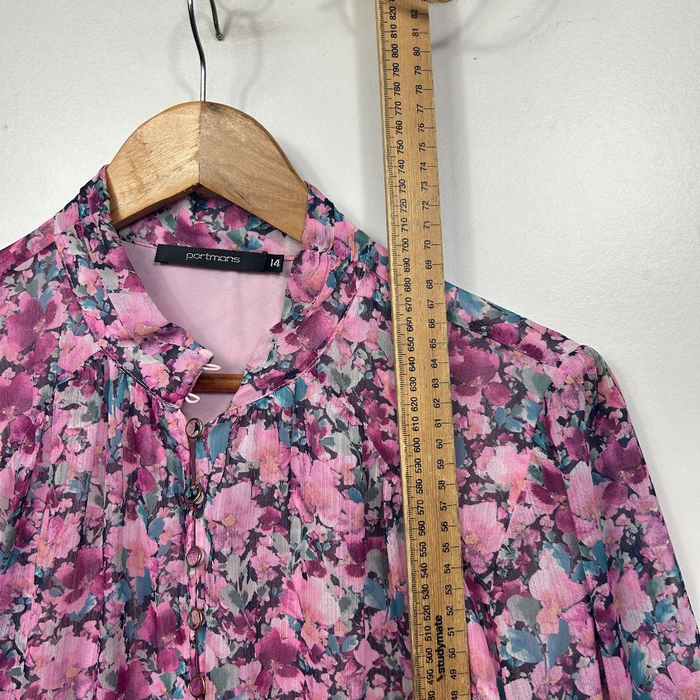 Portmans Pink Floral Blouse - Size 14 - Image 5