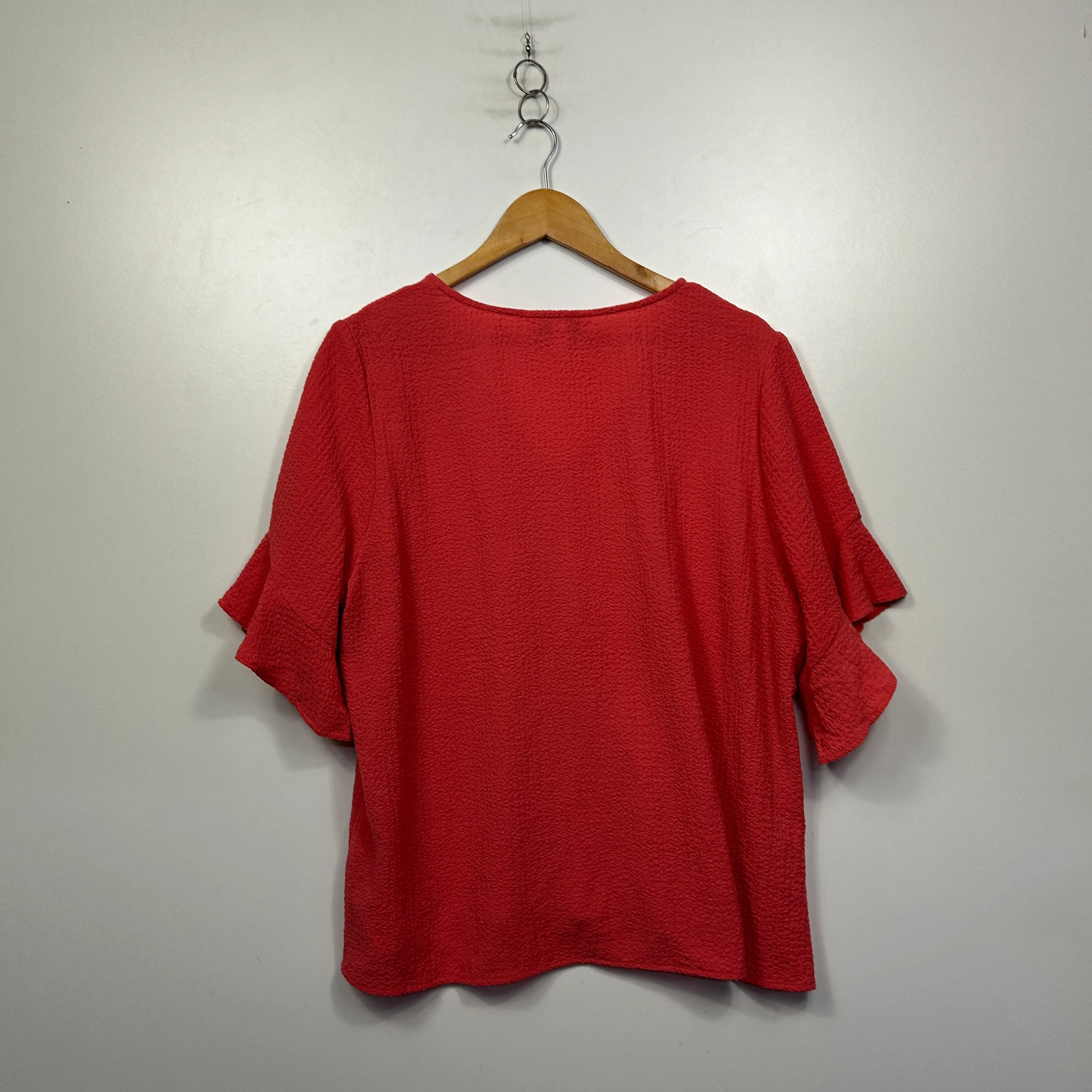 Preview Coral Textured Top with Ruffle Sleeves - Size 16 - Image 4