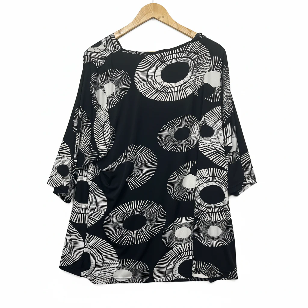 RTM Black White Print Tunic Top - Size L - Image 2