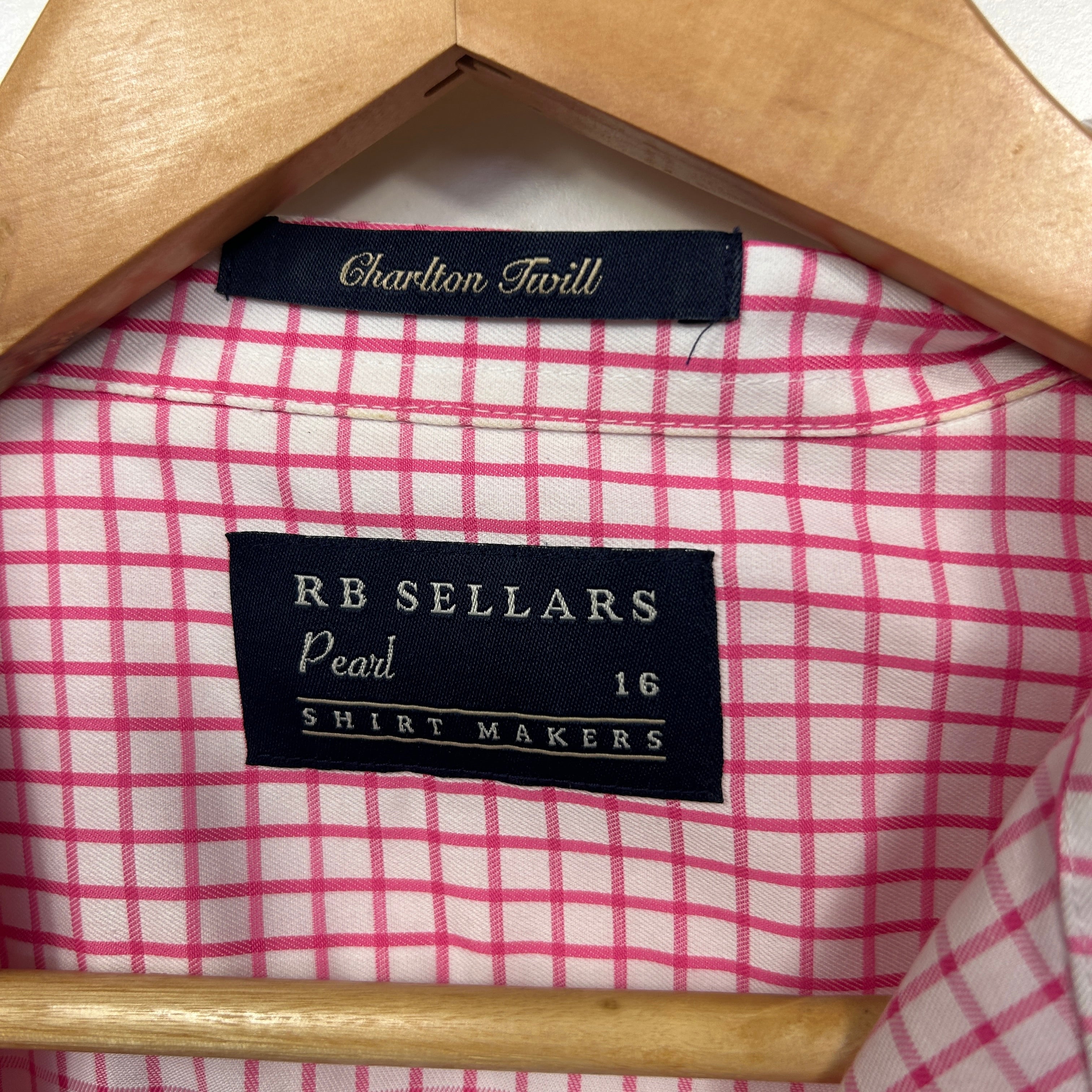 RB Sellars Pink White Gingham Check Long Sleeve Button Up Shirt - Size 16 - Image 3