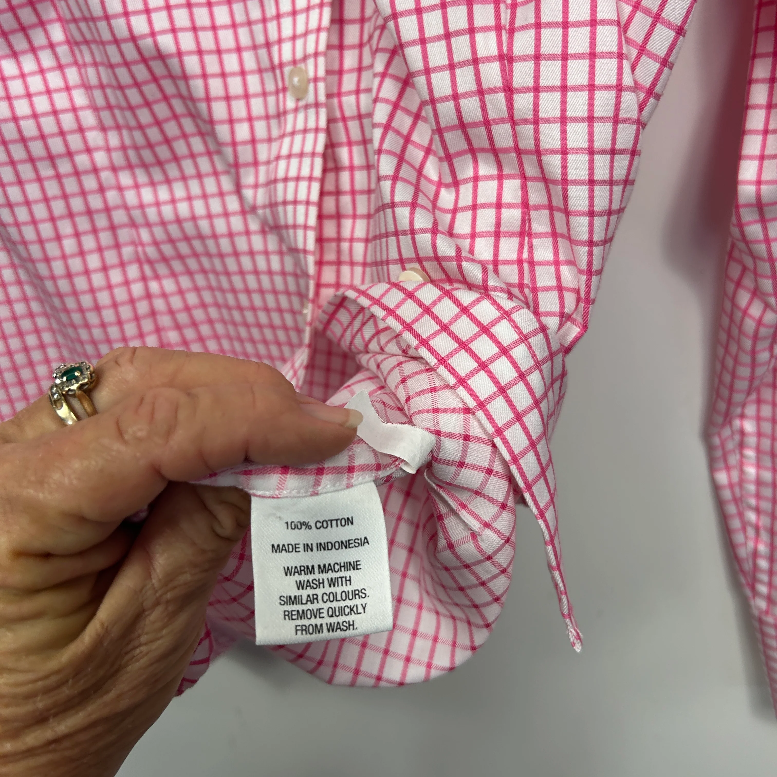 RB Sellars Pink White Gingham Check Long Sleeve Button Up Shirt - Size 16 - Image 4