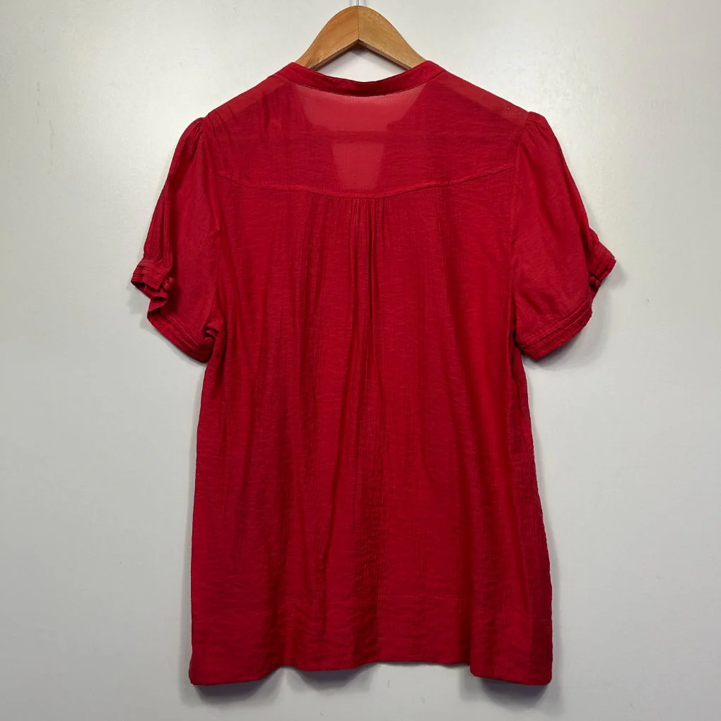Red Pintuck V-Neck Blouse - Size 14/16 - Image 2