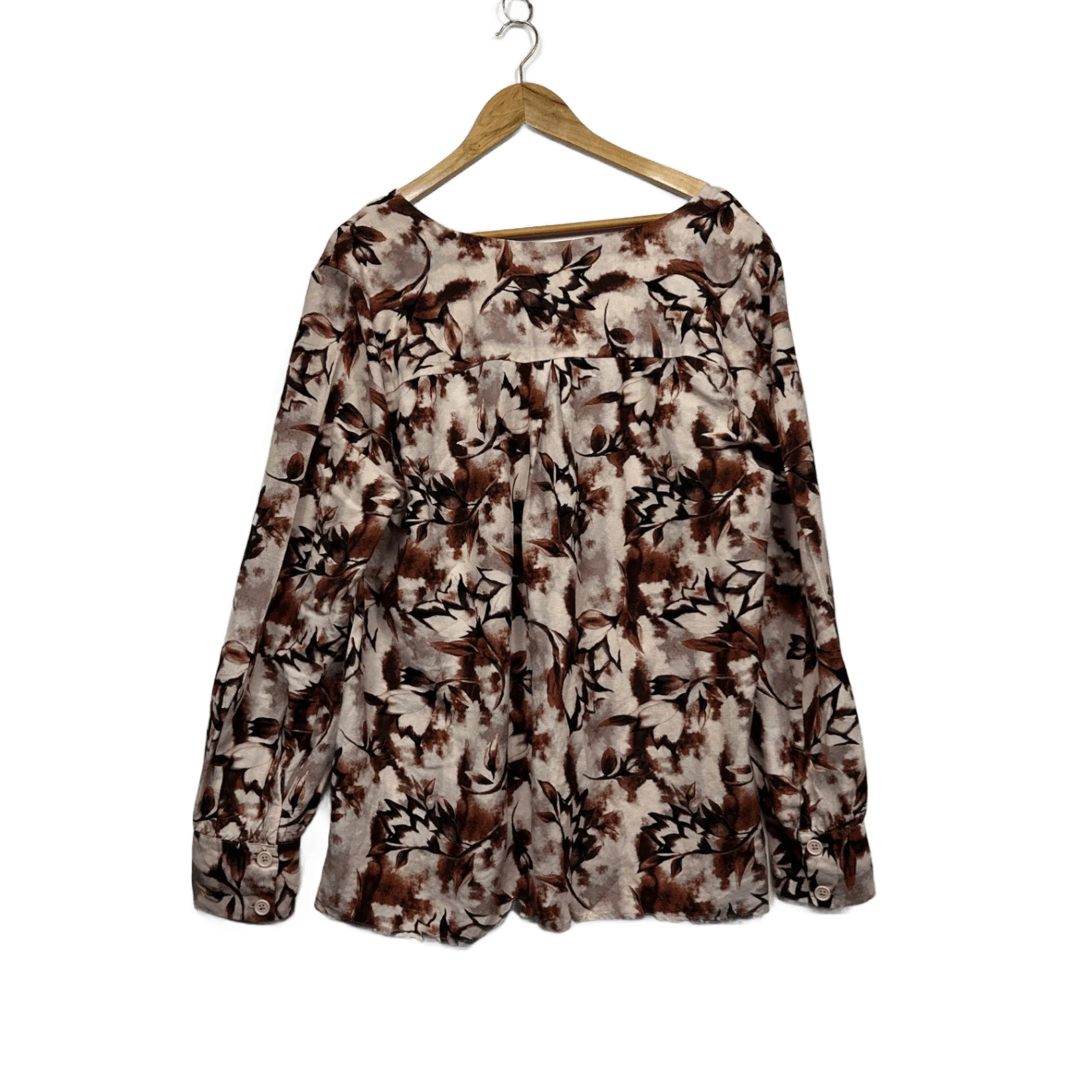 Regatta Linen Blend Brown Beige  Long Sleeve Floral Blouse Size 16 - Image 2