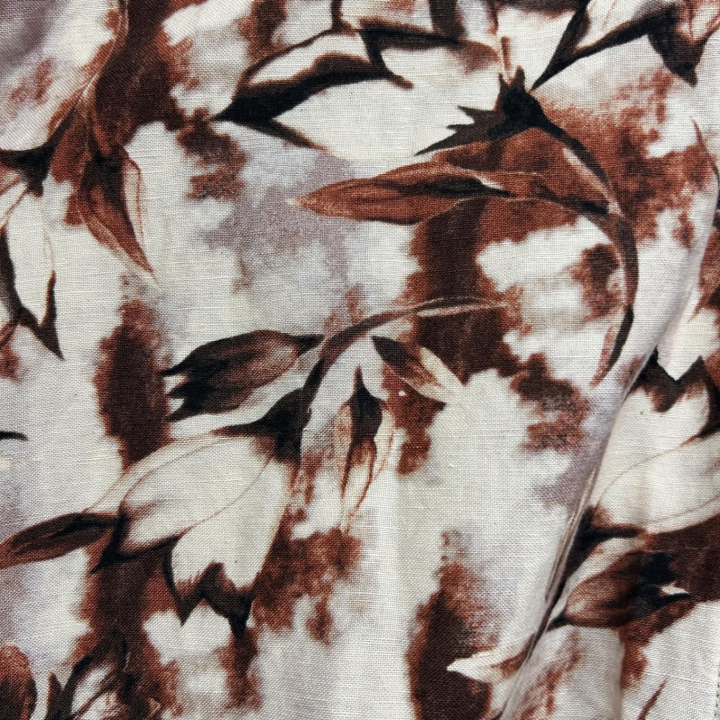 Regatta Linen Blend Brown Beige  Long Sleeve Floral Blouse Size 16 - Image 3