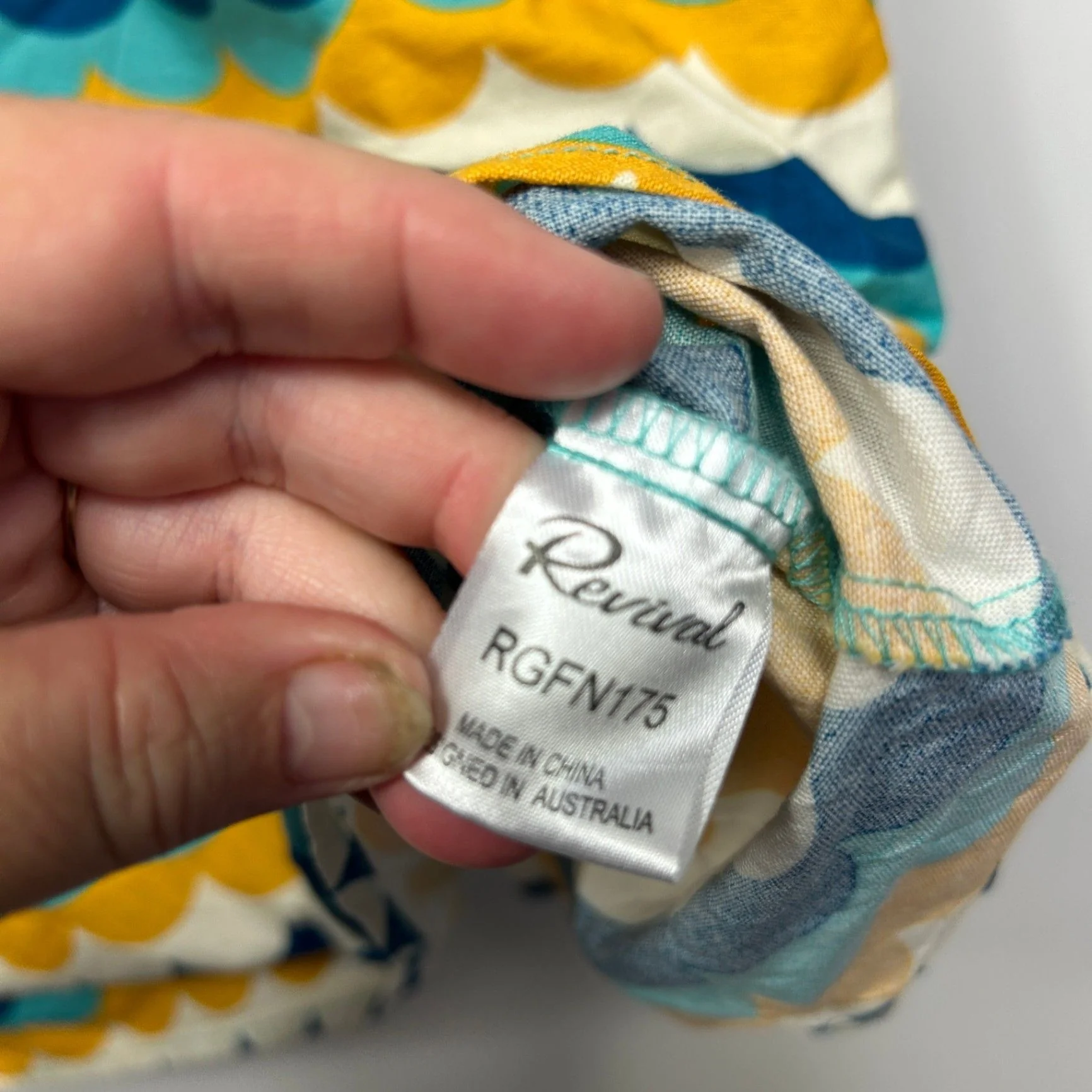 Revival Teal Mustard Blue Scallop Print Sleeveless Cotton Retro Dress Size 16 - Image 6
