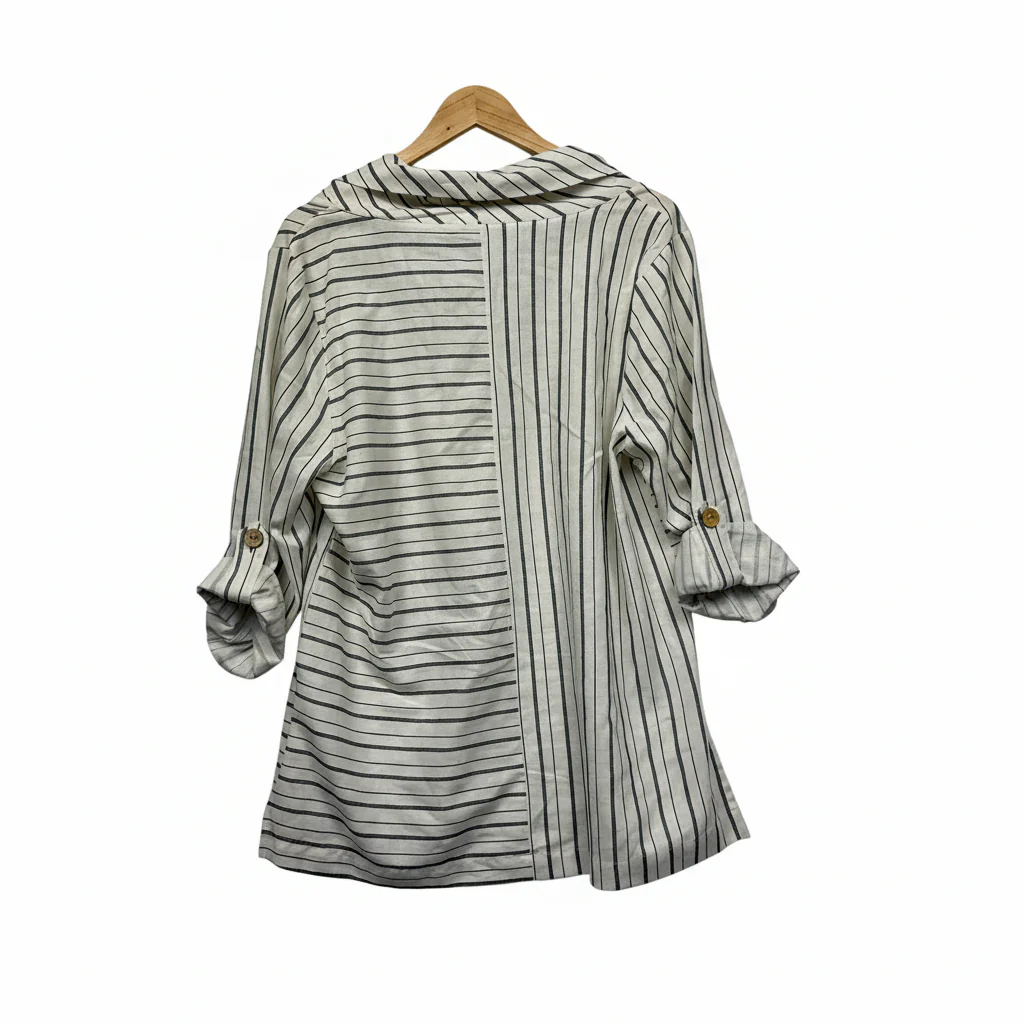 W Lane Striped Linen Cowl Neck Top - Size 14 - Image 2