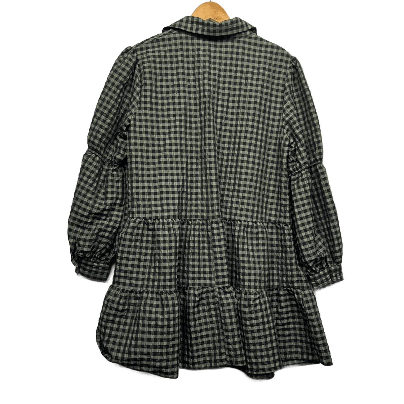 River Island Green Black Gingham Check Long Sleeve Smock Shirt Dress Size 16 - Image 2