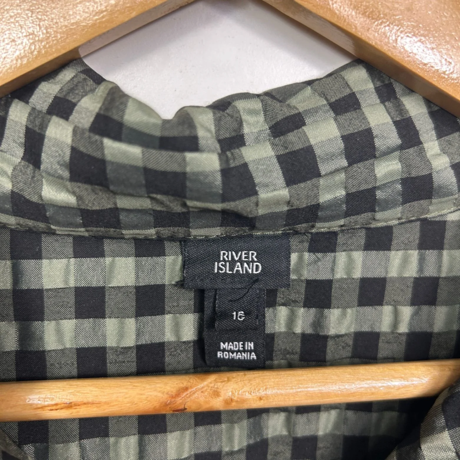 River Island Green Black Gingham Check Long Sleeve Smock Shirt Dress Size 16 - Image 3