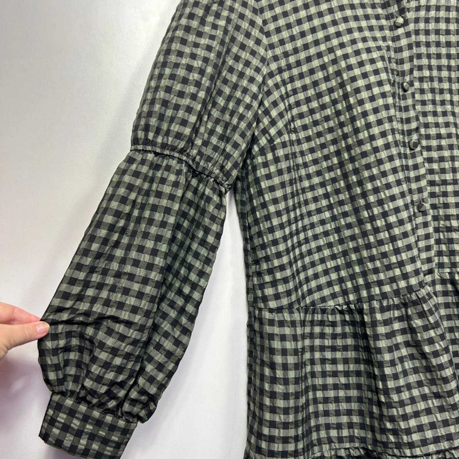 River Island Green Black Gingham Check Long Sleeve Smock Shirt Dress Size 16 - Image 4