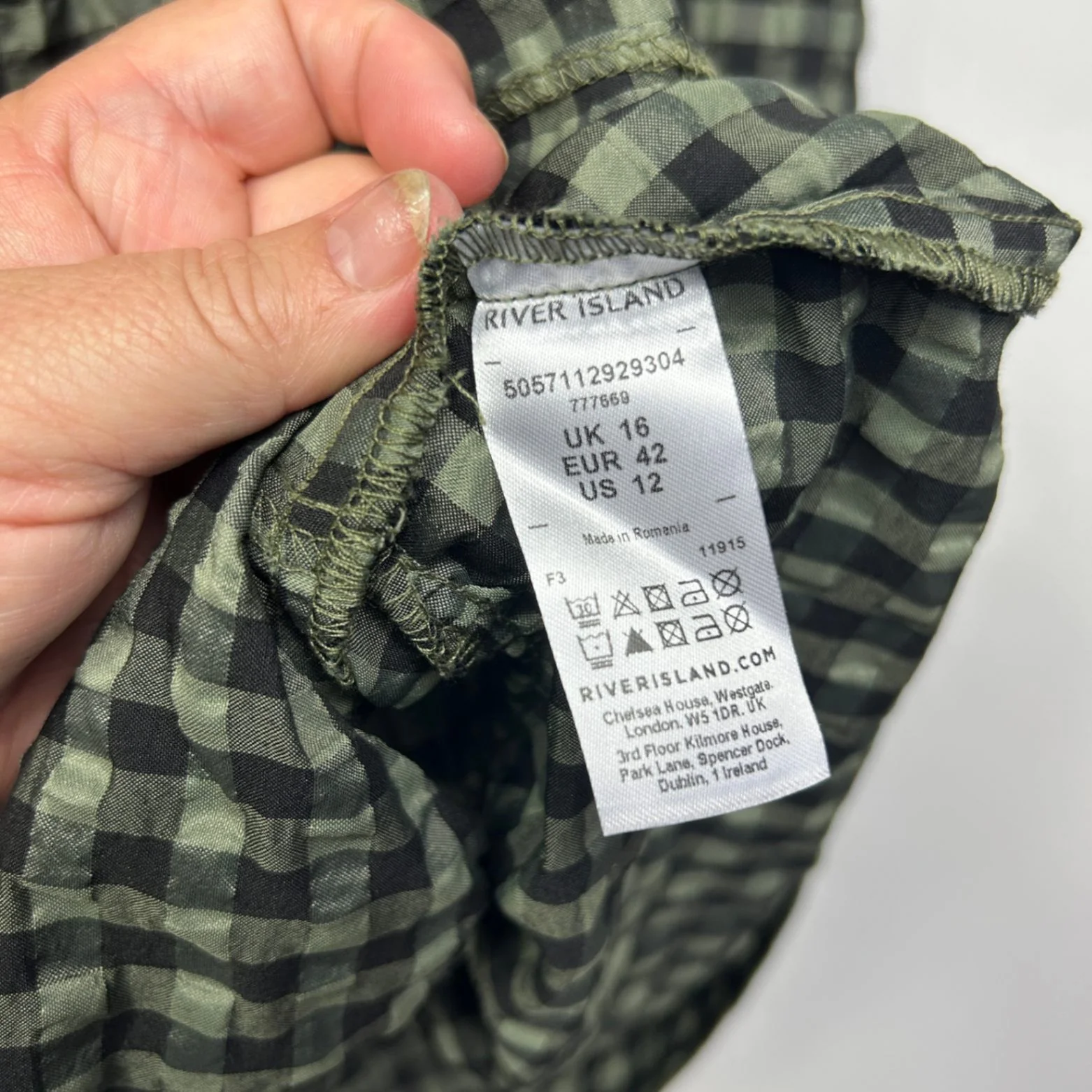 River Island Green Black Gingham Check Long Sleeve Smock Shirt Dress Size 16 - Image 5