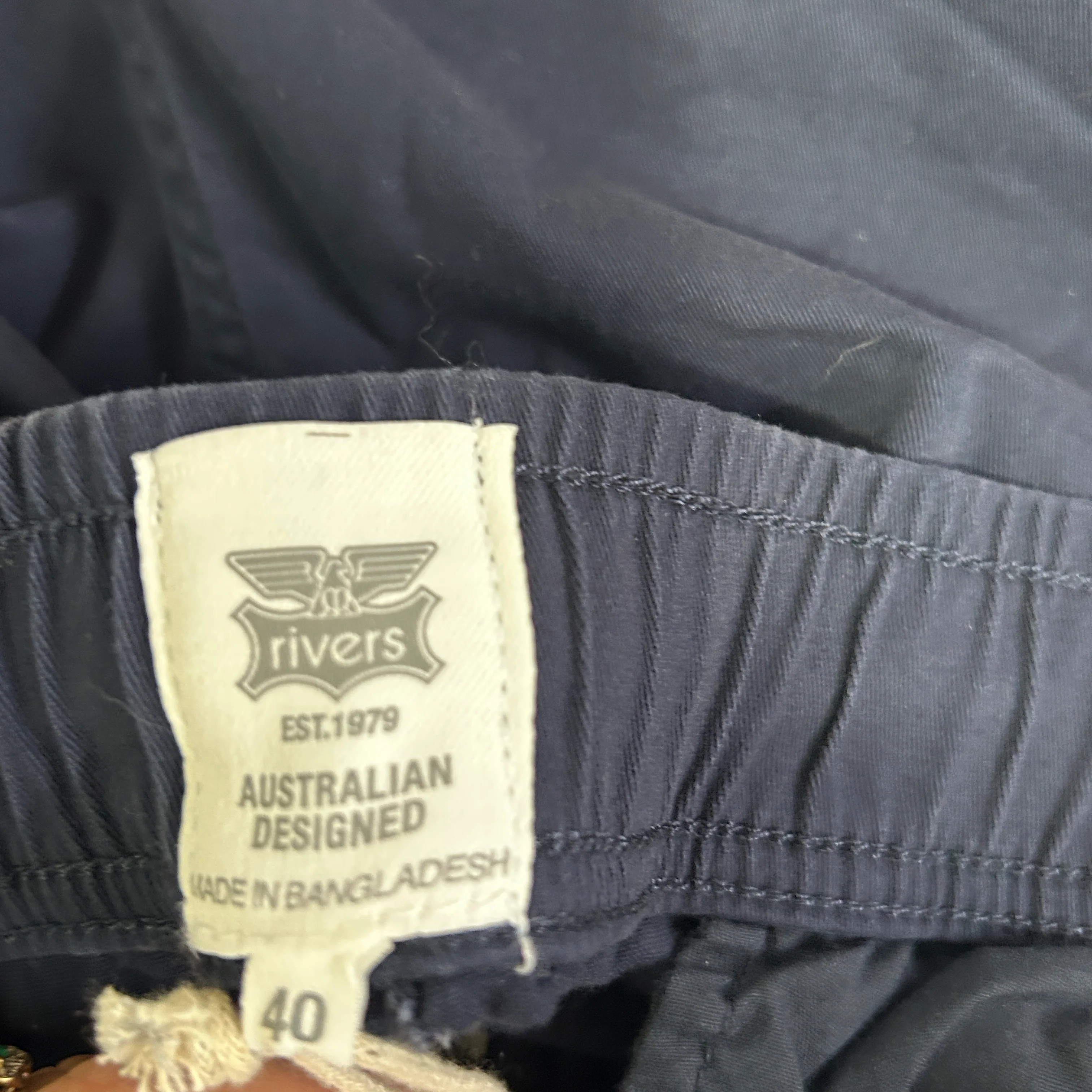 Rivers Mens Navy Drawstring Pants - Size 40 - Image 3