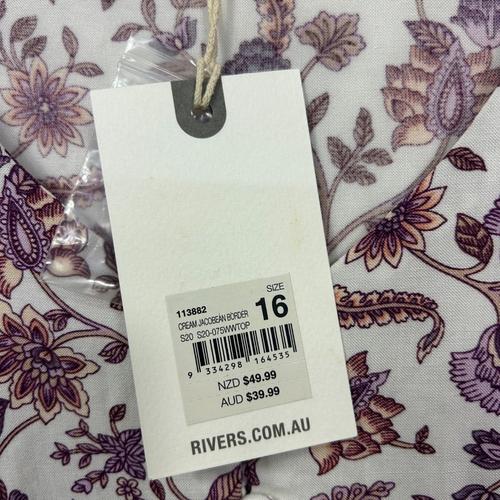 Rivers White & Purple Floral Print Blouse - Size 16 - Image 4