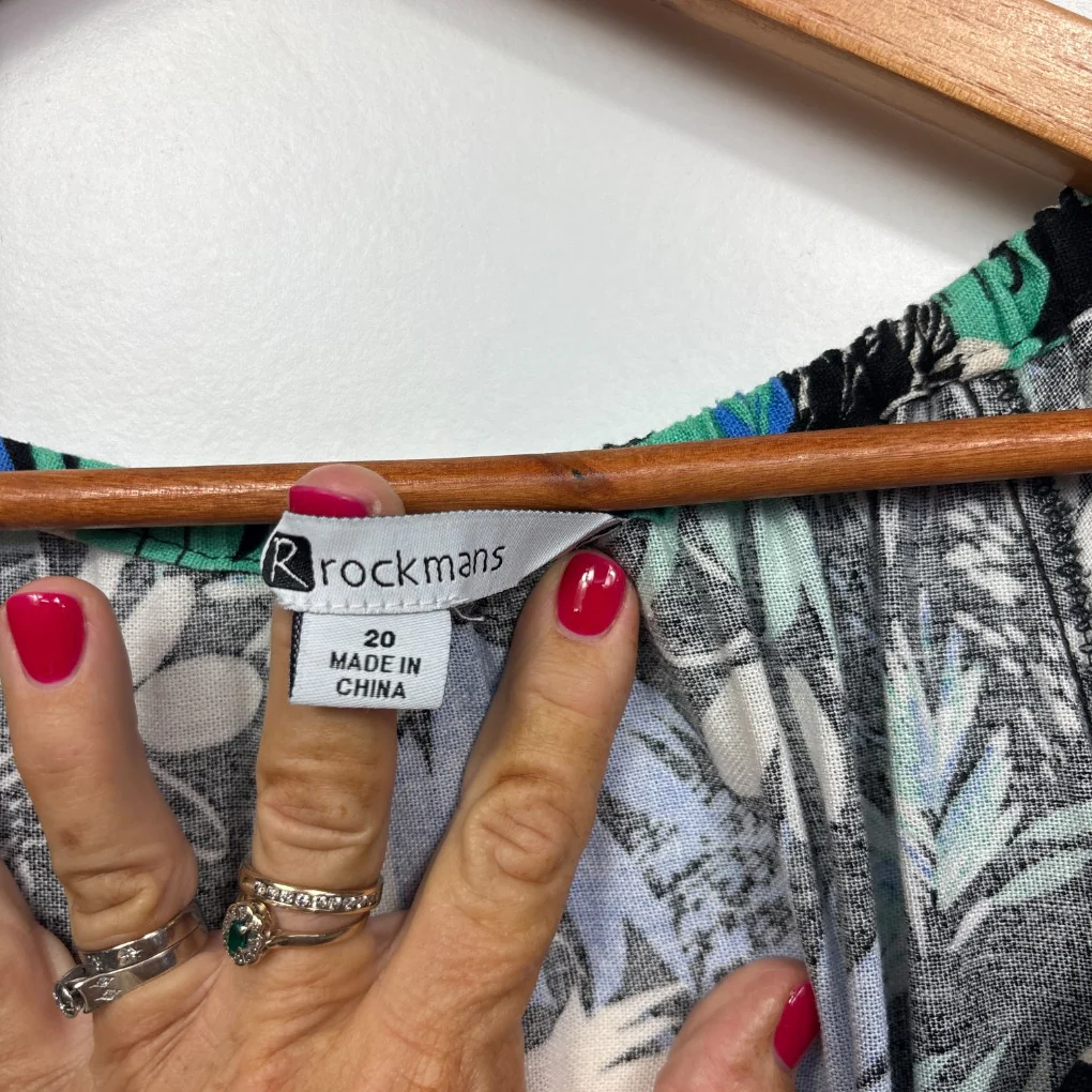 Rockmans Black Tropical Floral Print Dress - Size 20 - Image 3