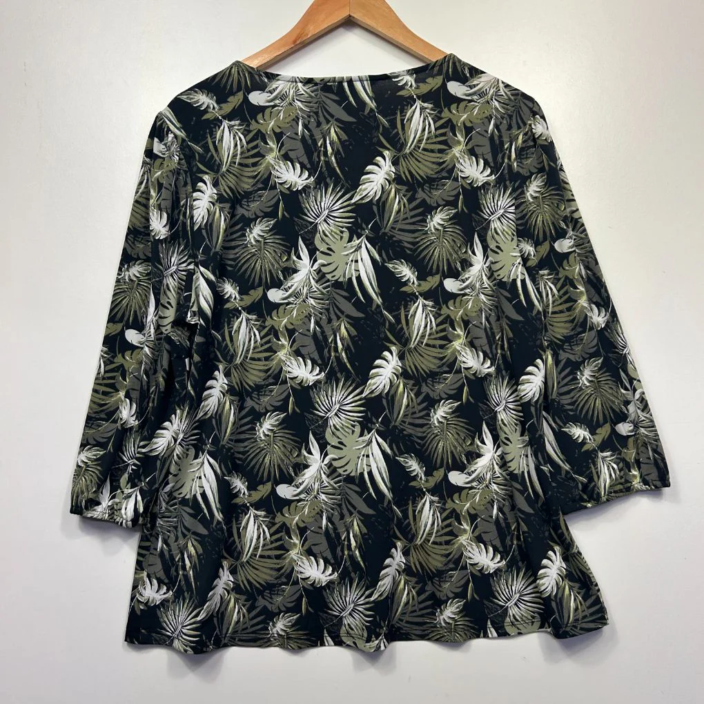 Rockmans Black Tropical Print Top - Size L - Image 4