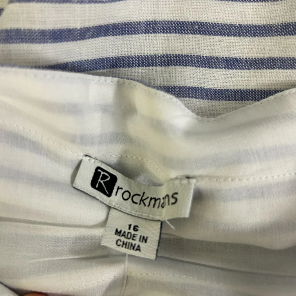 Rockmans Blue Linen Striped Off the Shoulder Dress - Size 16 - Image 5