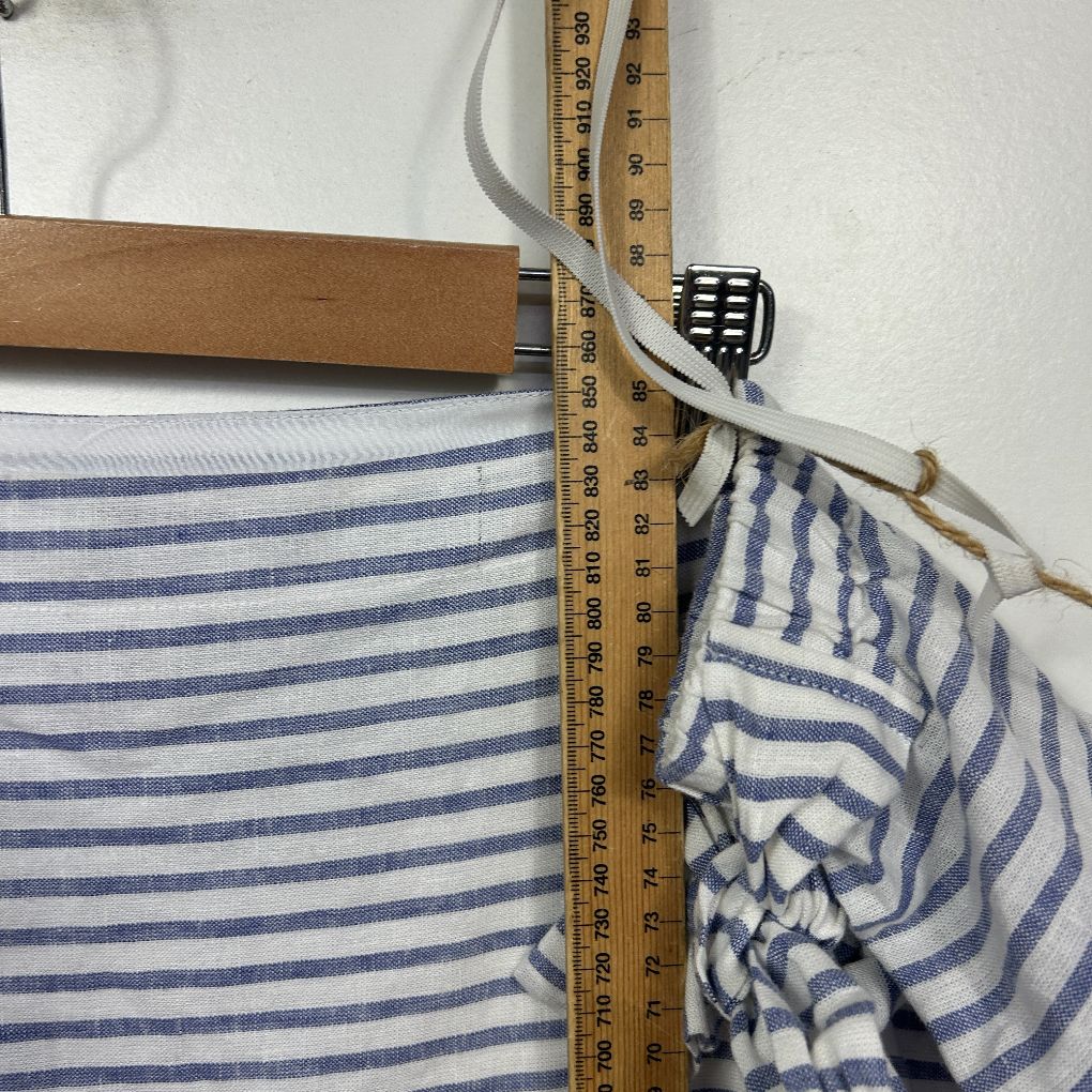 Rockmans Blue Linen Striped Off the Shoulder Dress - Size 16 - Image 6