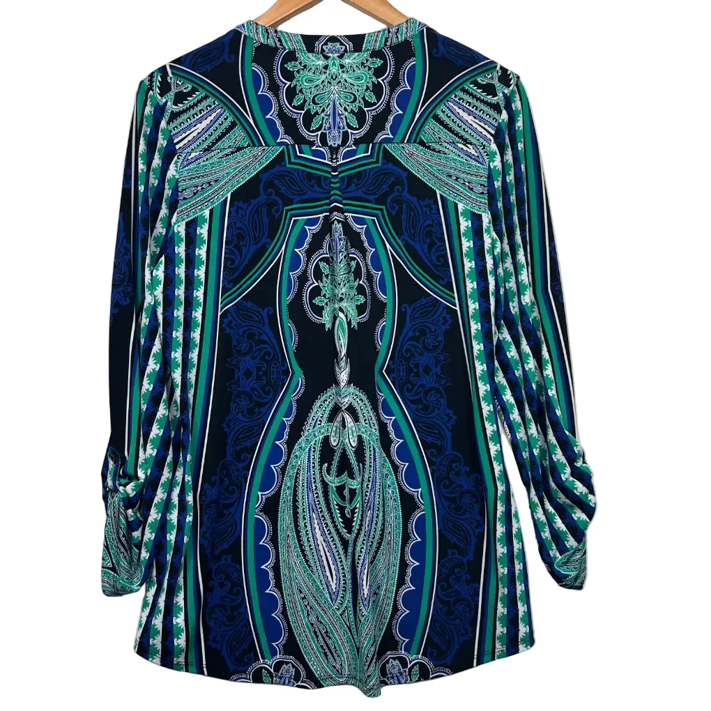 Rockmans Blue Paisley Print Top - Size L - Image 2