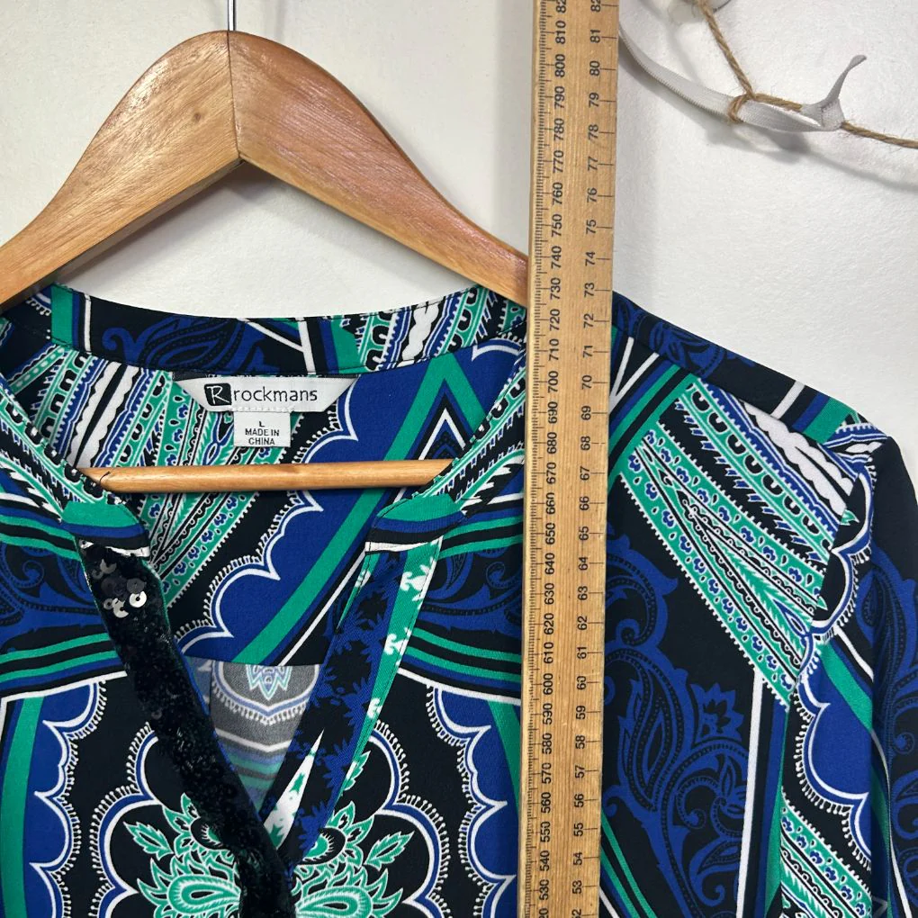 Rockmans Blue Paisley Print Top - Size L - Image 6