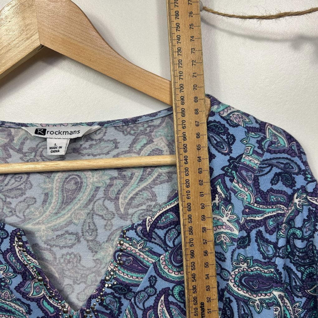 Rockmans Blue Paisley Print Top - Size L - Image 5