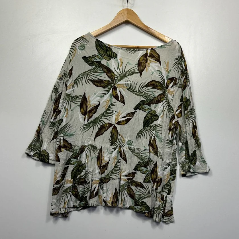 Rockmans Cream Tropical Print Top - Size 20 - Image 2