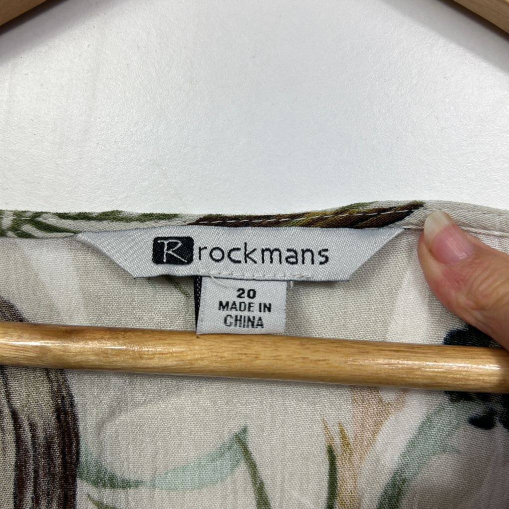 Rockmans Cream Tropical Print Top - Size 20 - Image 3