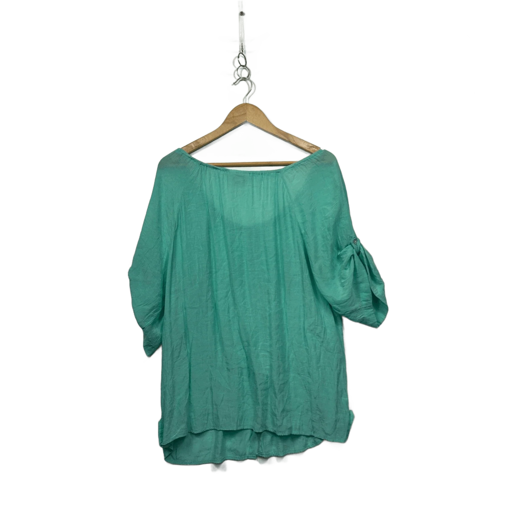 Rockmans Green Short Roll Tab Sleeve Top Blouse Size 16 - Image 2
