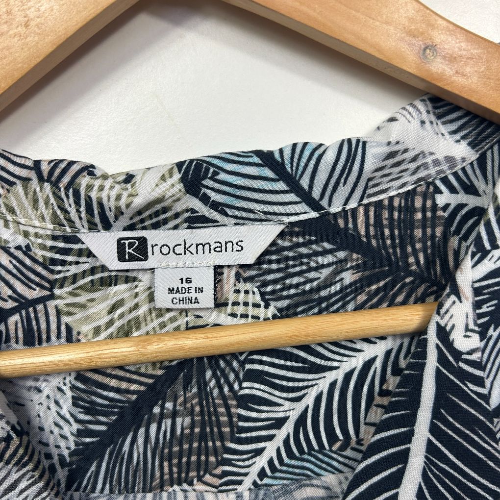 Rockmans Navy Leaf Print Sleeveless Top - Size 18 - Image 2