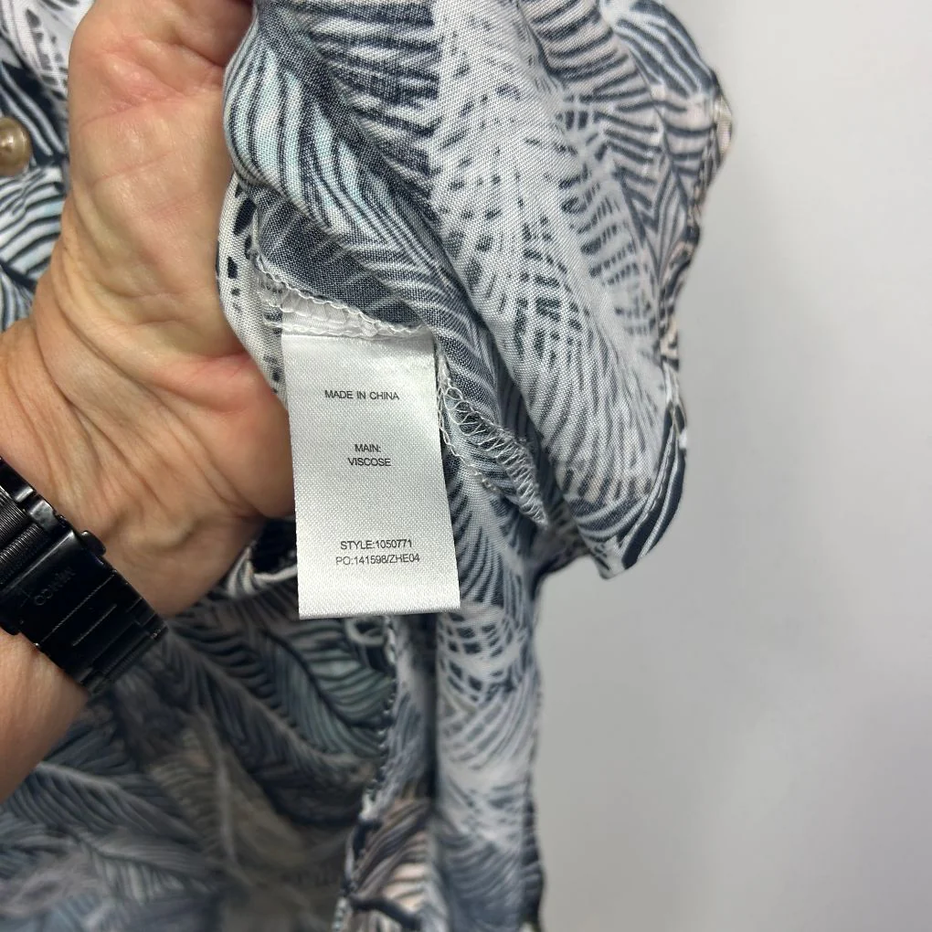 Rockmans Navy Leaf Print Sleeveless Top - Size 18 - Image 3