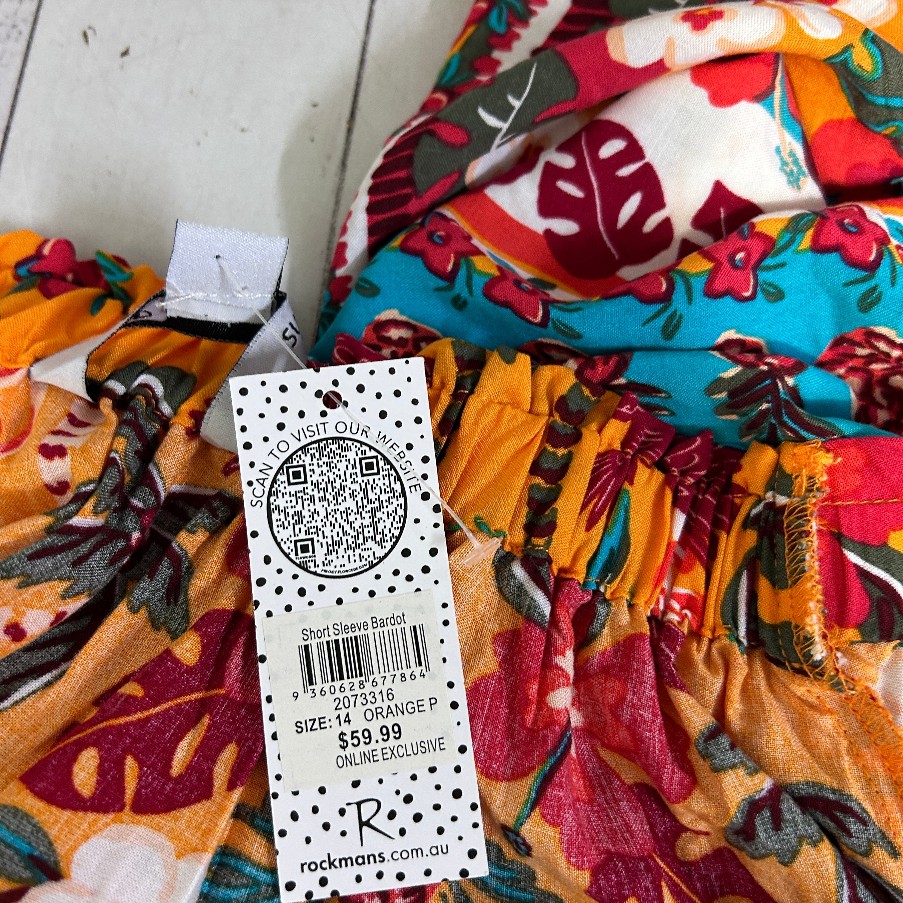 Rockmans Orange Floral Print Off The Shoulder Top - Size 14 - Image 6