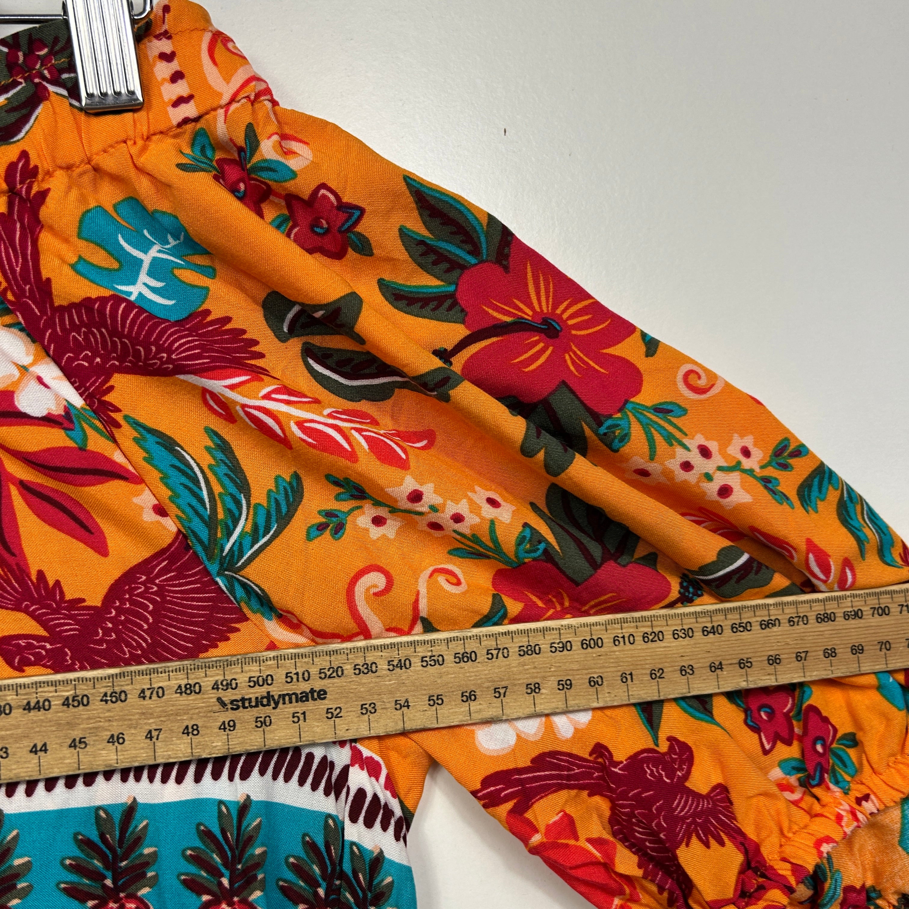 Rockmans Orange Floral Print Off The Shoulder Top - Size 14 - Image 6