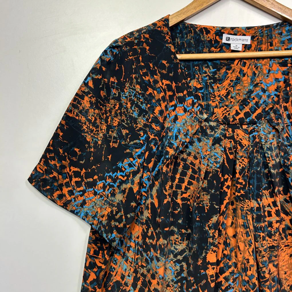 Rockmans Orange Print Top - Size 18 - Image 4