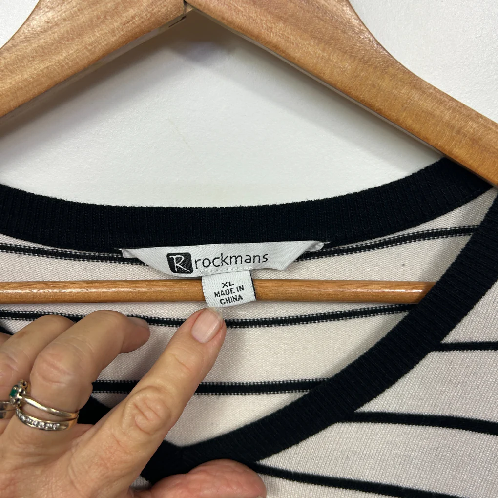 Rockmans Striped Long Sleeve V-Neck Knit Top - Size XL - Image 2